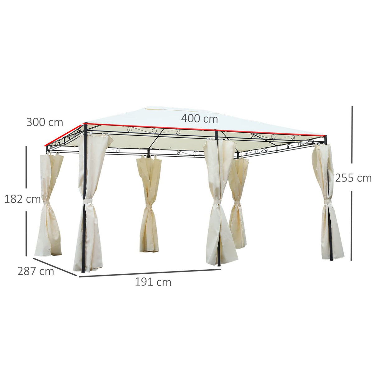 easycomfort easycomfort gazebo rettangolare con struttura in metallo robusto e teli laterali crema 4x3m