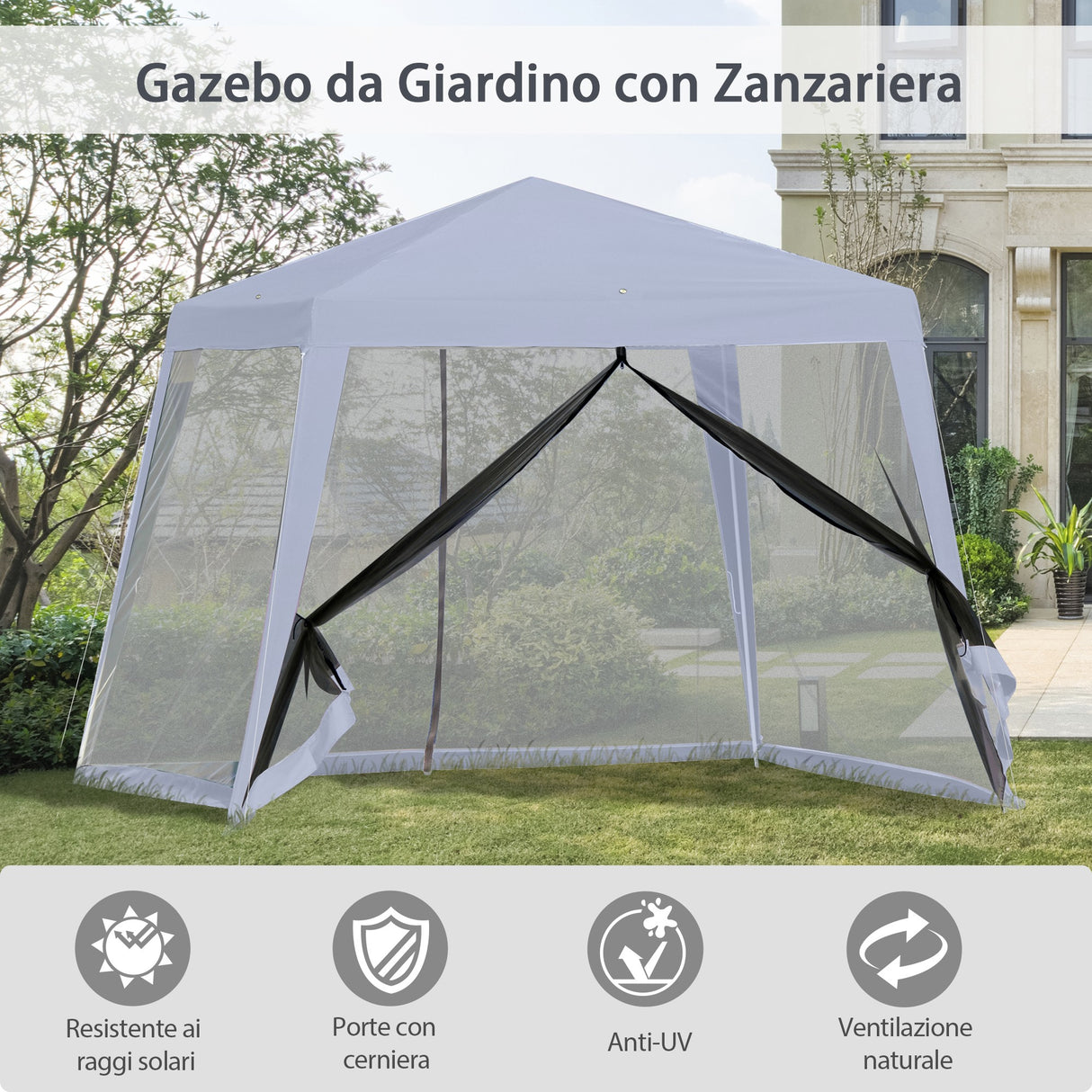 easycomfort easycomfort gazebo da giardino 3x3m con zanzariera copertura in poliestere e struttura in metallo grigio