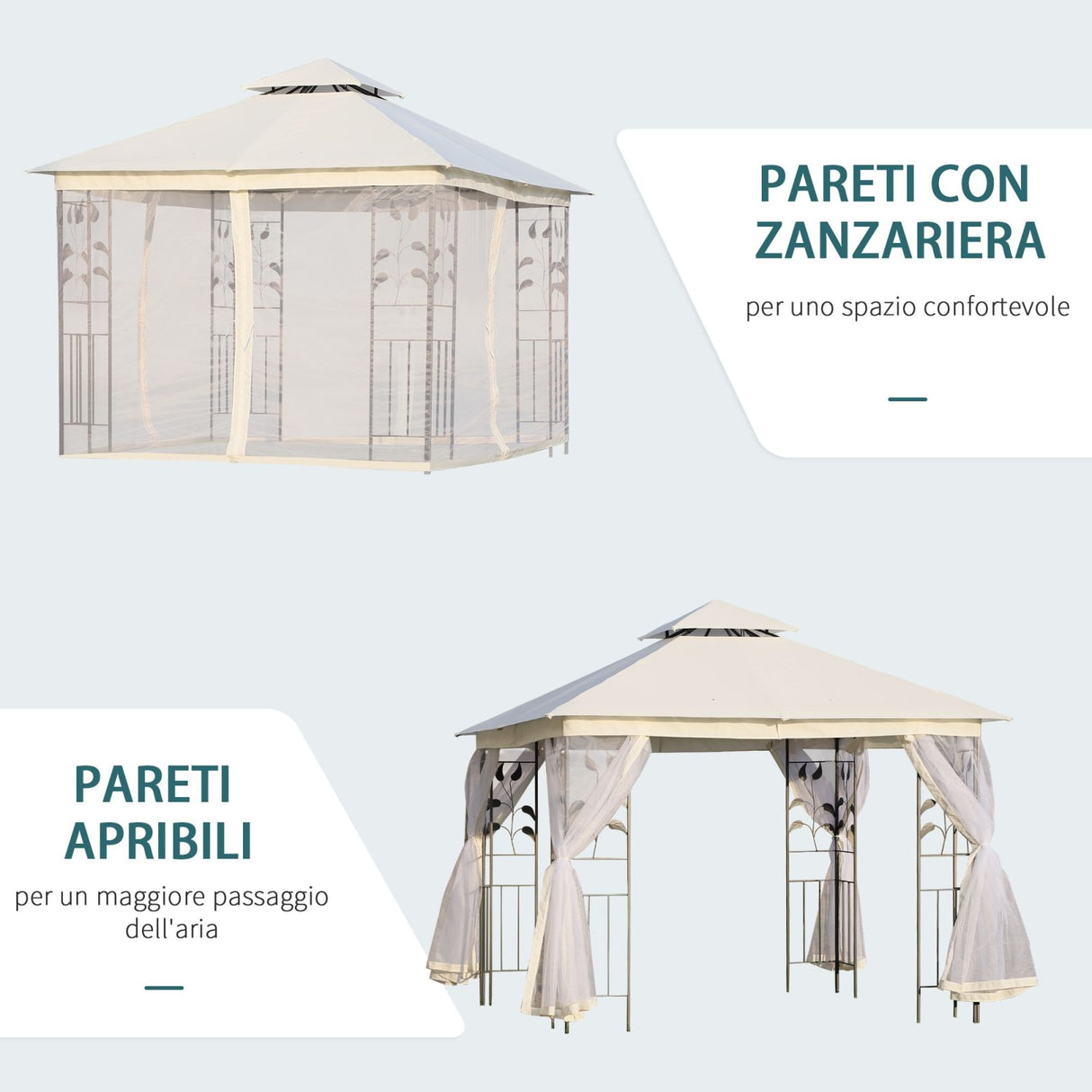 easycomfort easycomfort gazebo da esterno o giardino 3x3m con zanzariera telaio in acciaio e doppio tettuccio bianco