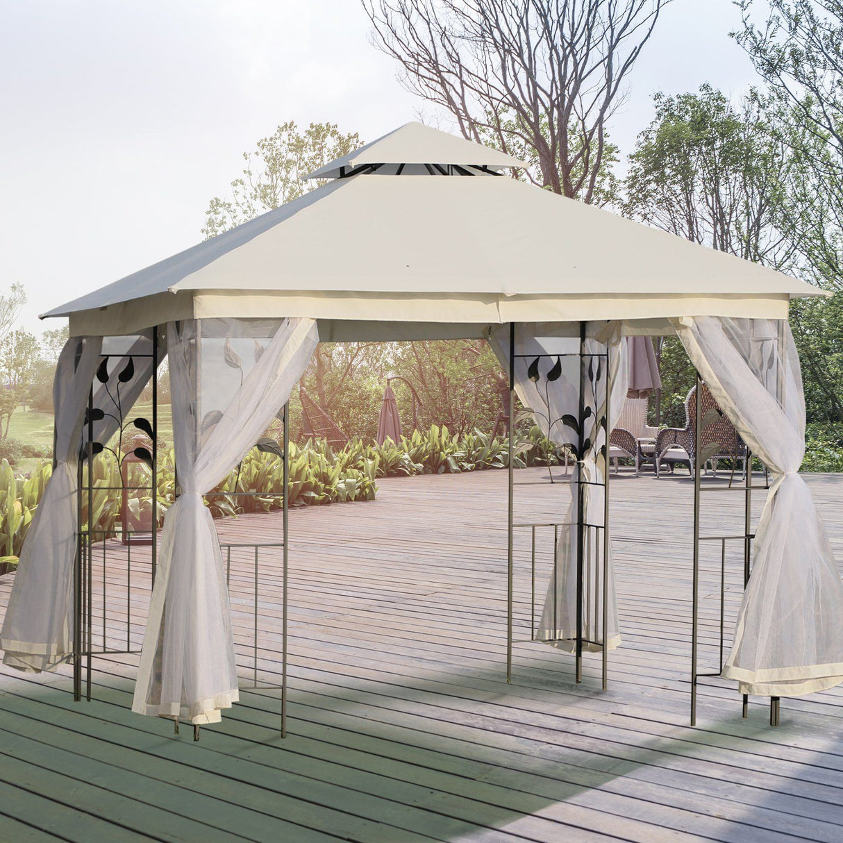 easycomfort easycomfort gazebo da esterno o giardino 3x3m con zanzariera telaio in acciaio e doppio tettuccio bianco