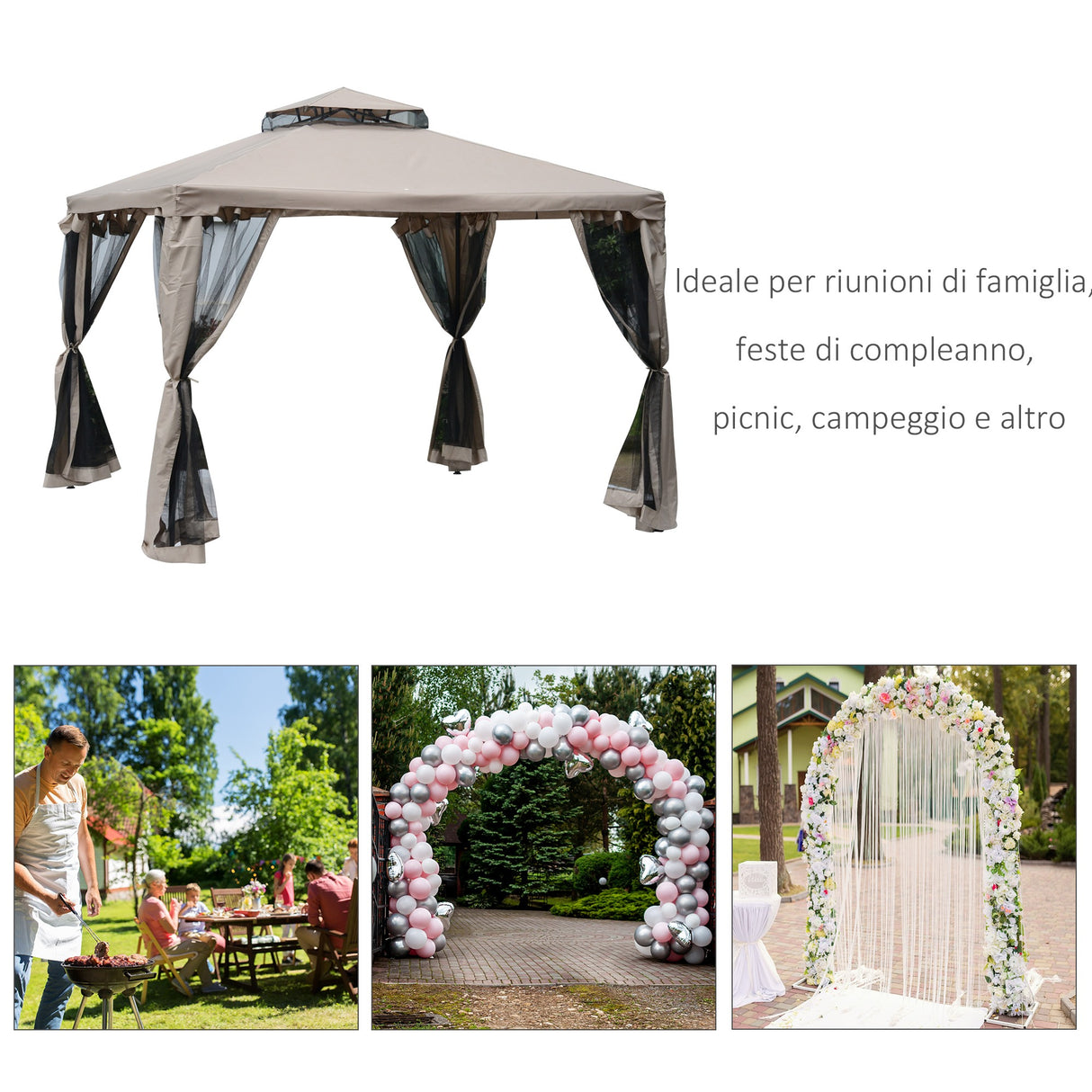 easycomfort easycomfort gazebo da giardino con zanzariera in metallo e poliestere 294x294cm