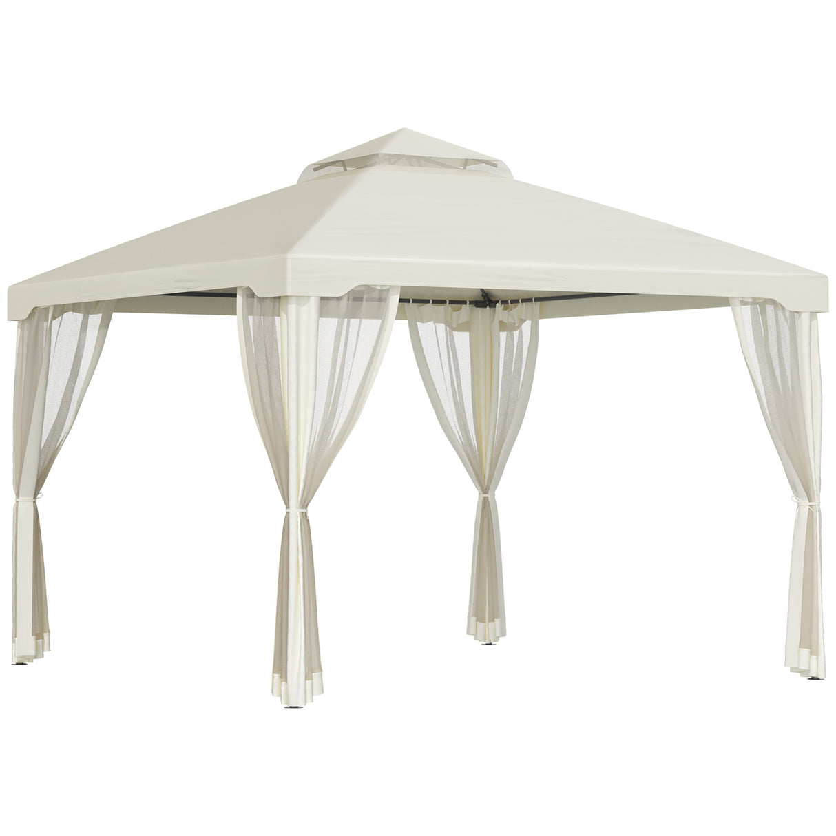 easycomfort easycomfort gazebo da giardino con paletti e corde doppio tetto zanzariera pareti laterali beige 294 x 294 x 263 cm