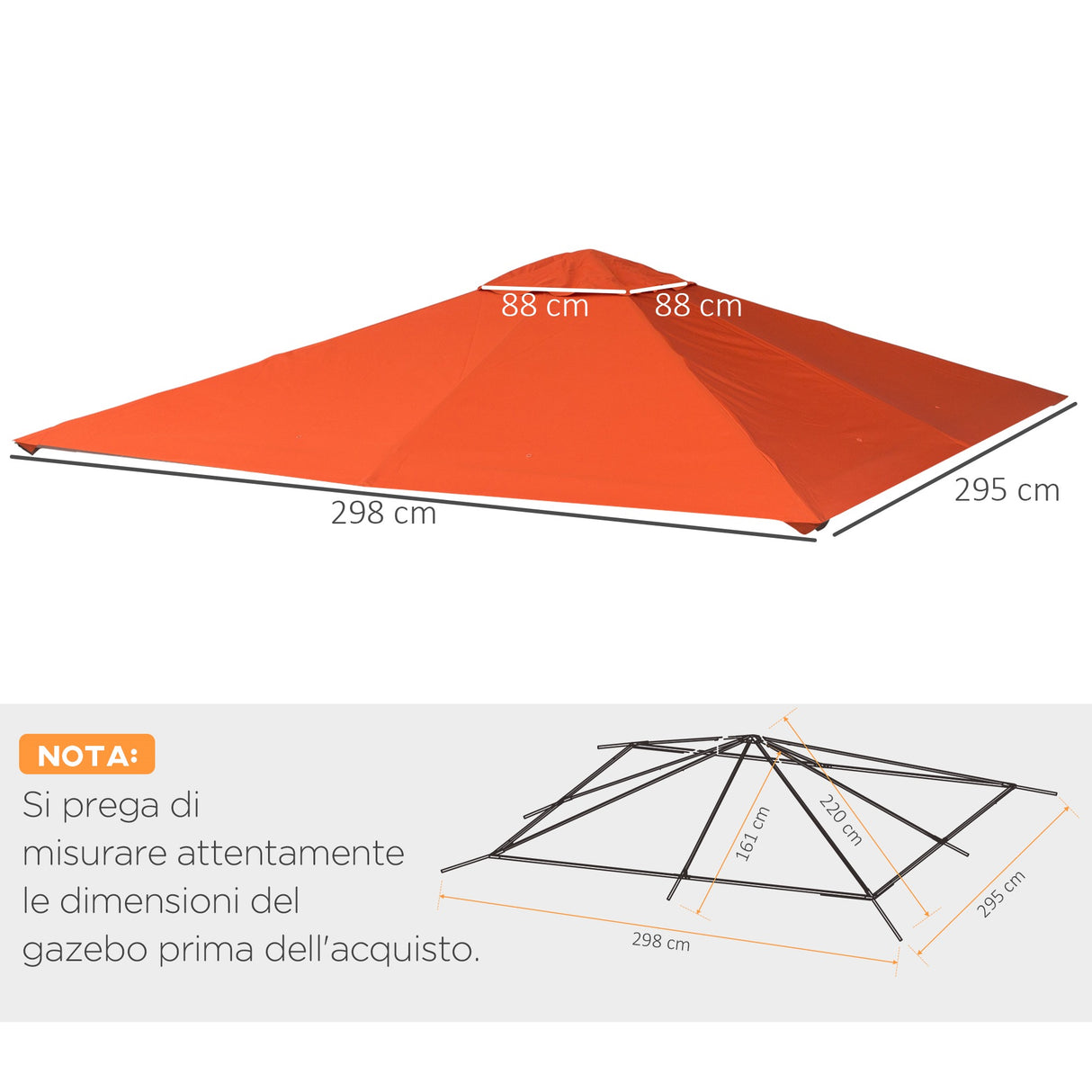 easycomfort easycomfort tetto di ricambio per gazebo 3x3m in poliestere impermeabile anti uv arancione