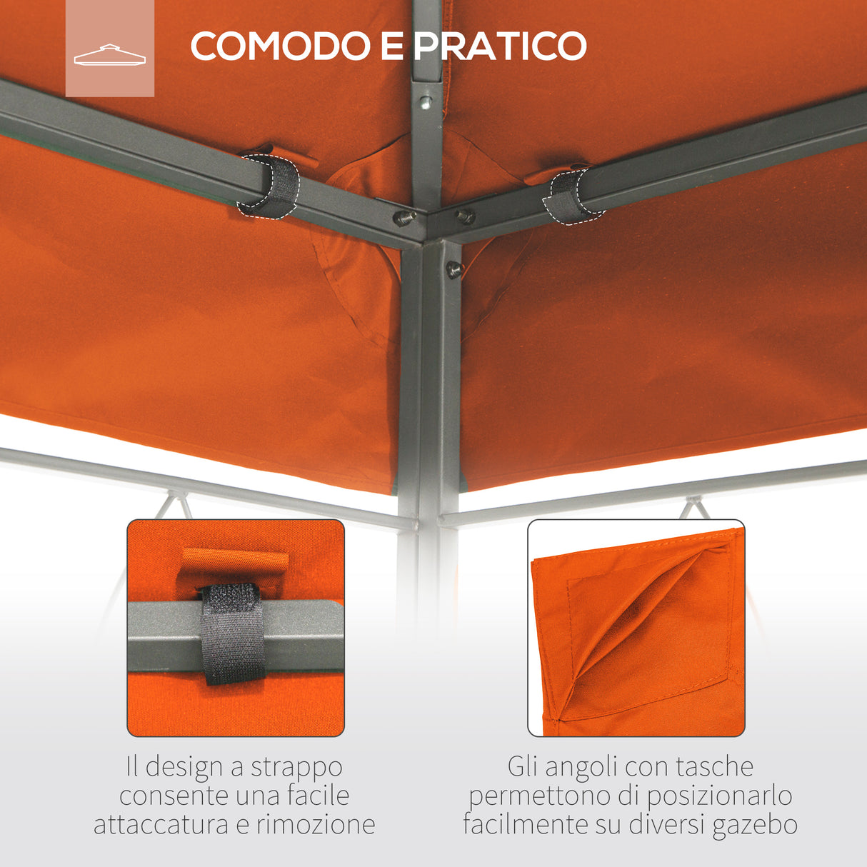 easycomfort easycomfort tetto di ricambio per gazebo 3x3m in poliestere impermeabile anti uv arancione