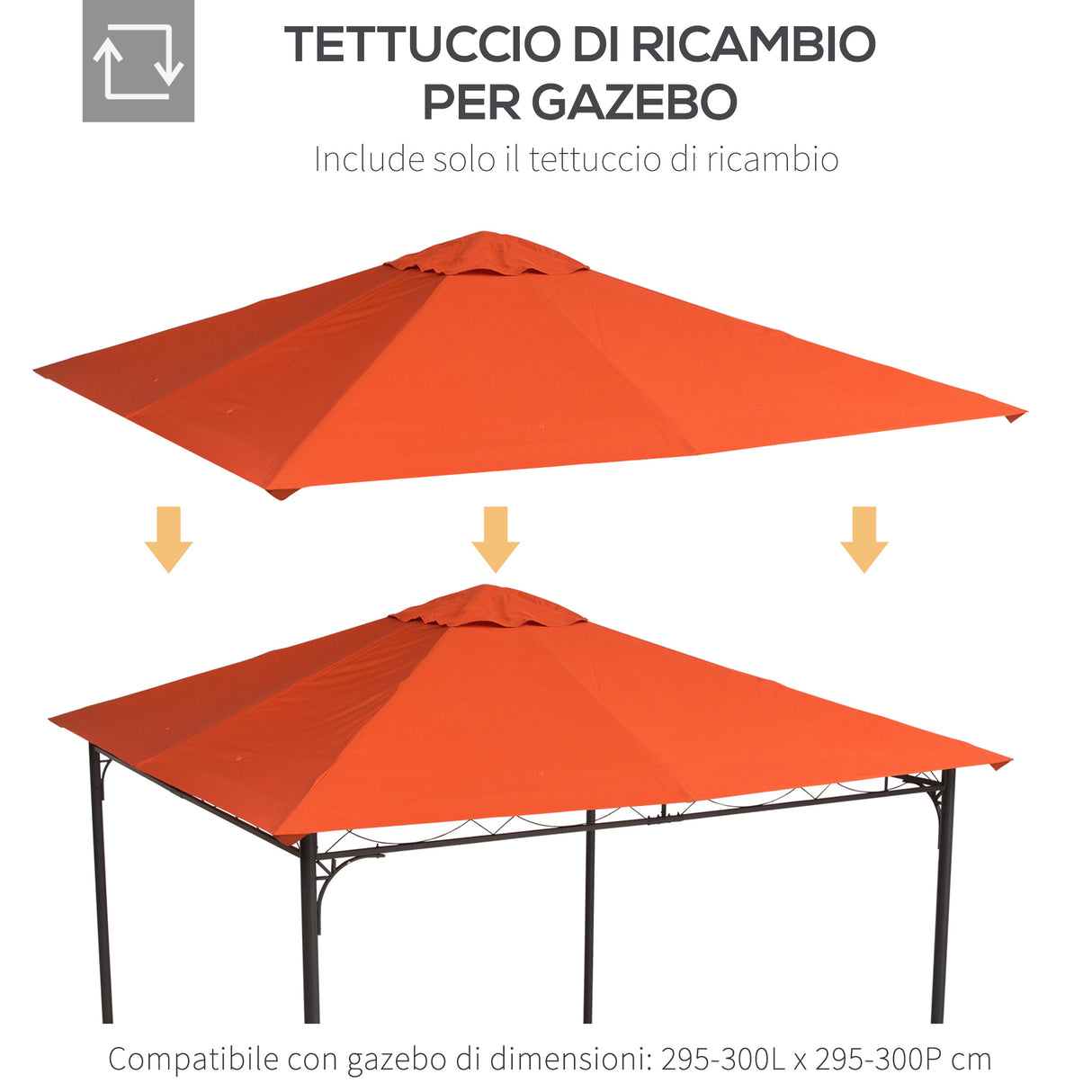 easycomfort easycomfort tetto di ricambio per gazebo 3x3m in poliestere impermeabile anti uv arancione