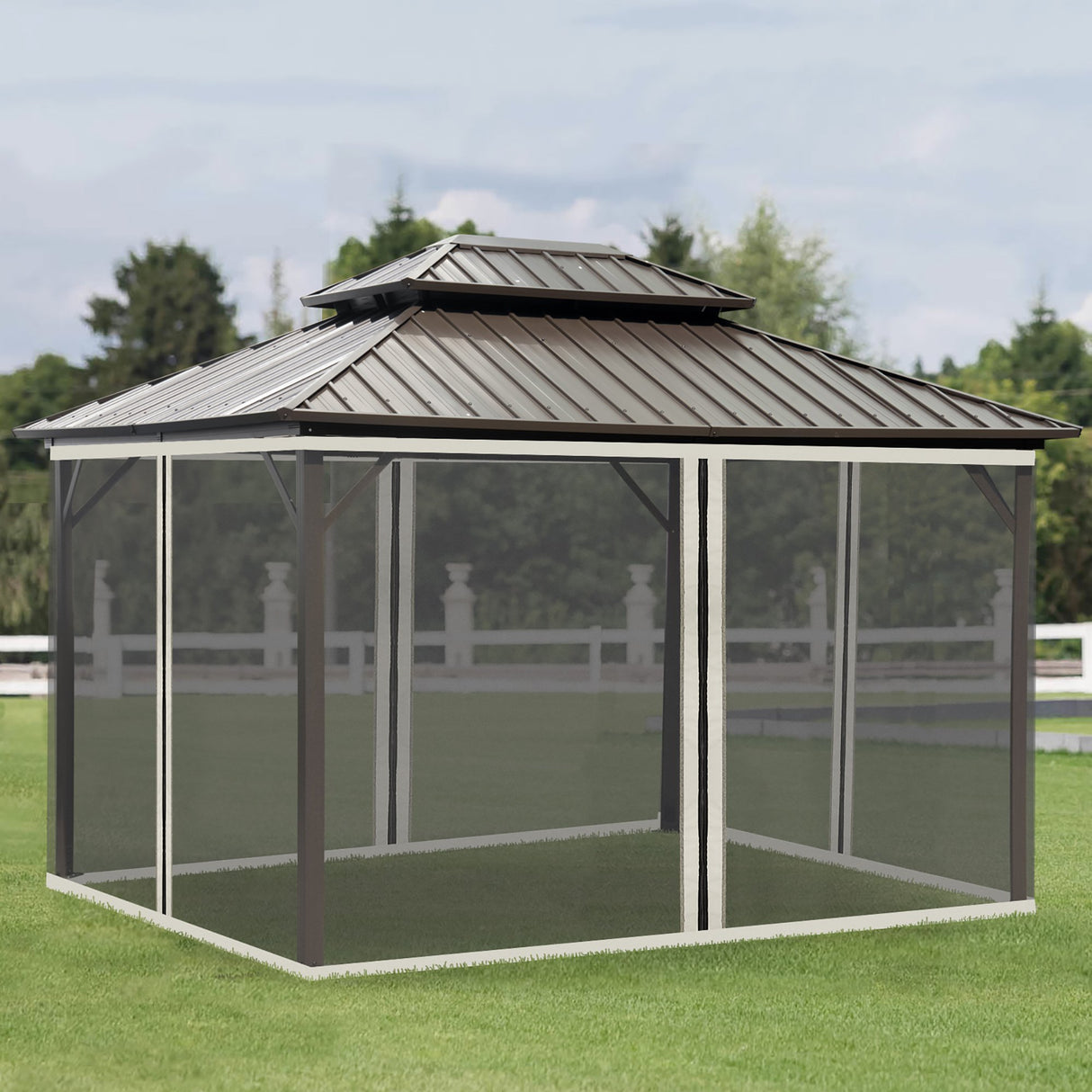 easycomfort zanzariera per gazebo tende di ricambio universale con cerniere 335x207cm nero beige