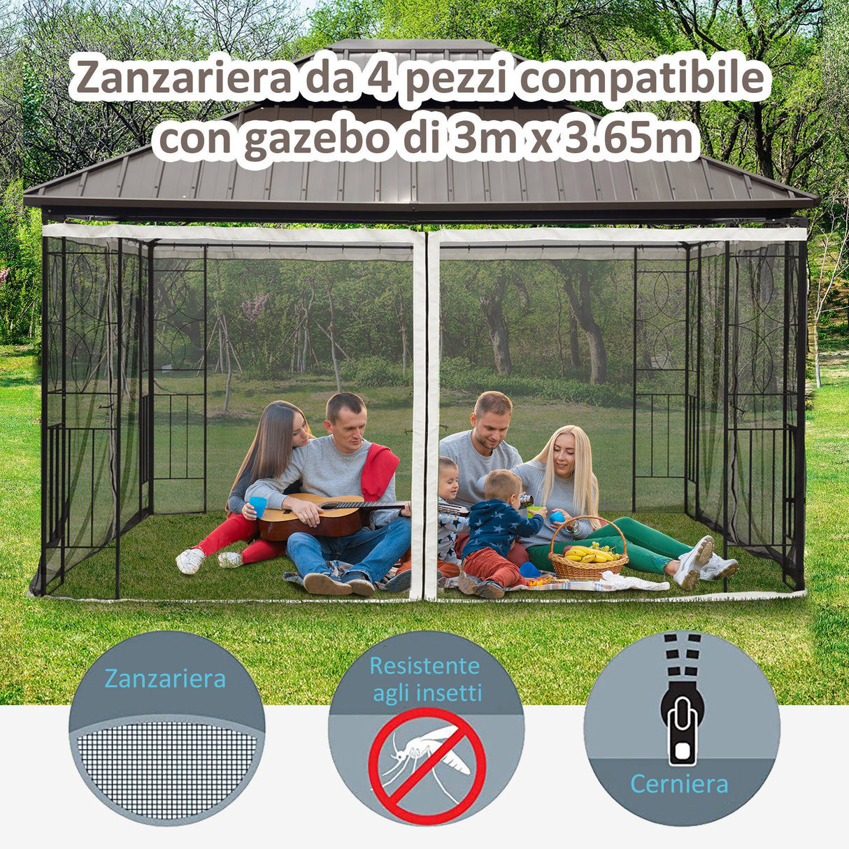 easycomfort zanzariera per gazebo tende di ricambio universale con cerniere 335x207cm nero beige