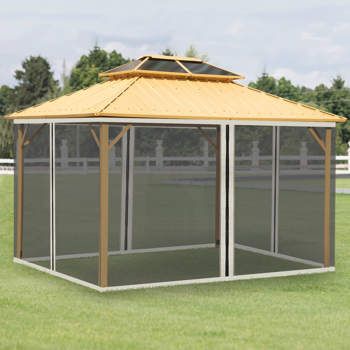 easycomfort zanzariera per gazebo tende di ricambio universale con cerniere 352x207cm nero beige