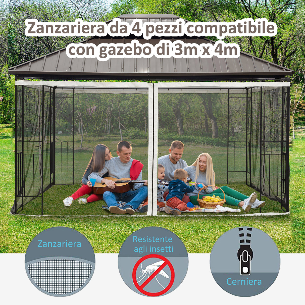 easycomfort zanzariera per gazebo tende di ricambio universale con cerniere 352x207cm nero beige