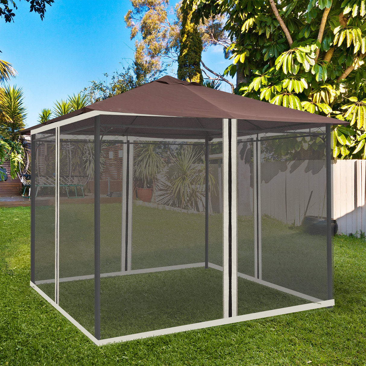 easycomfort zanzariera per gazebo tende di ricambio universale con cerniere 302x207cm nero beige