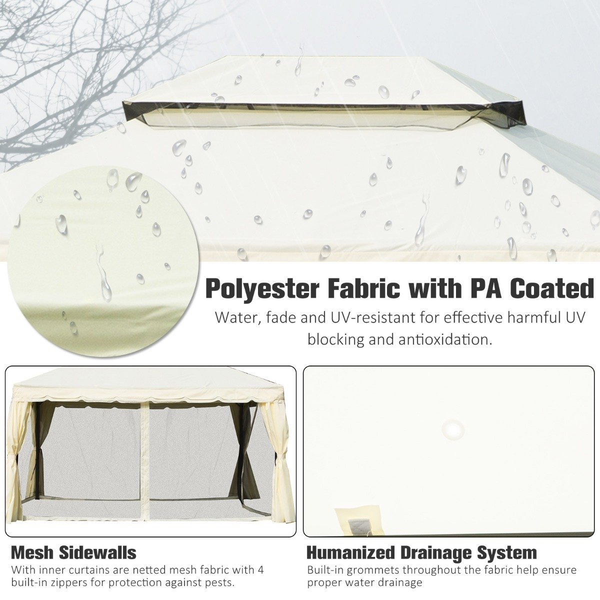 easycomfort easycomfort gazebo con doppio tetto zanzariere tende bianco crema 3x4m