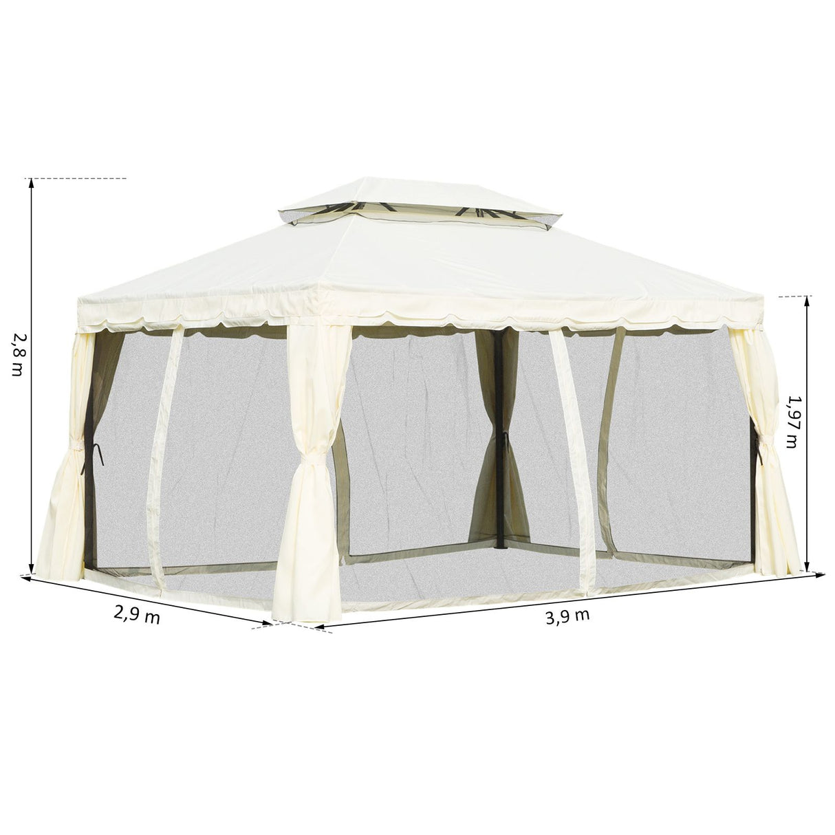 easycomfort easycomfort gazebo con doppio tetto zanzariere tende bianco crema 3x4m