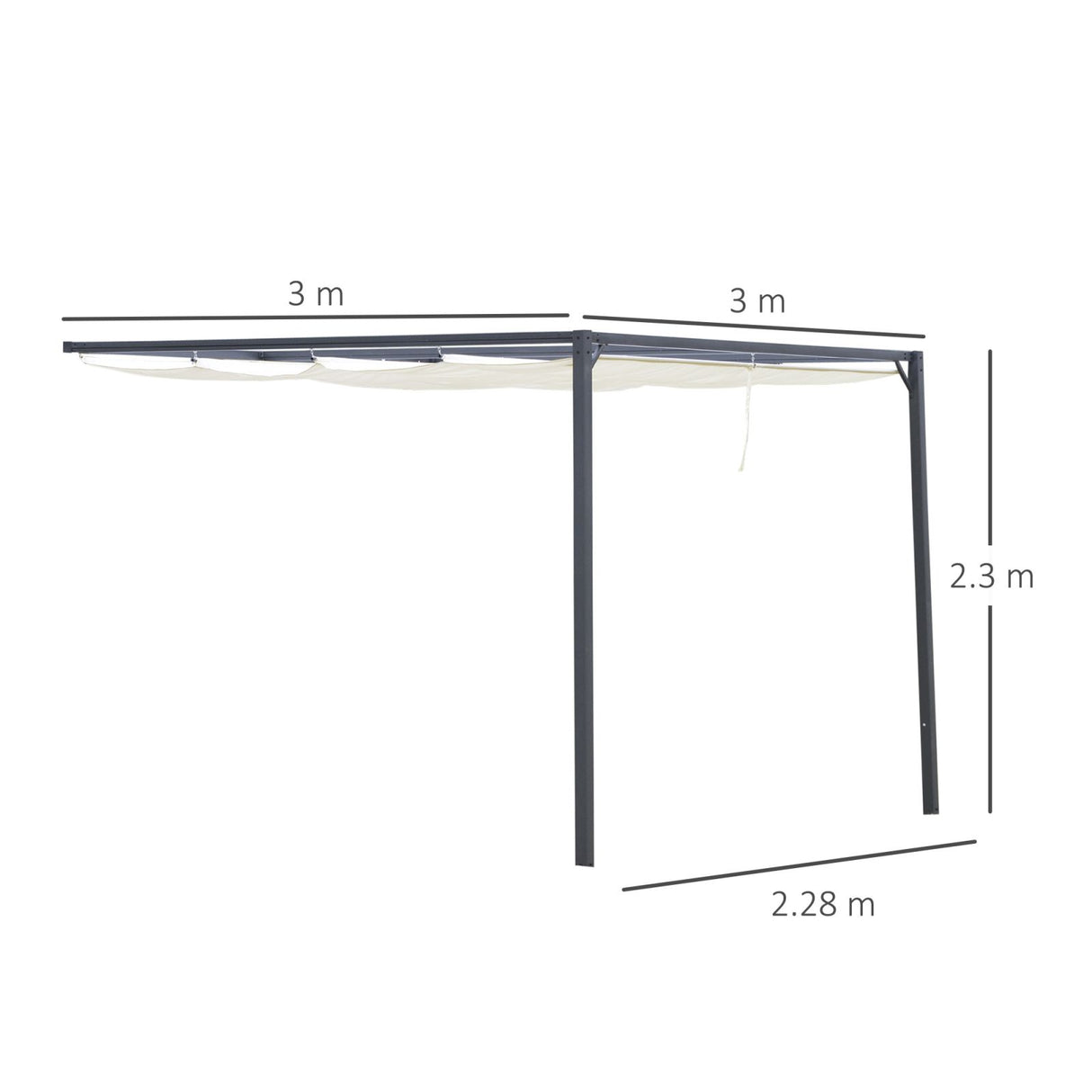 easycomfort easycomfort pergola a parete 3x3m da giardino in metallo con tettuccio scorrevole bianco crema