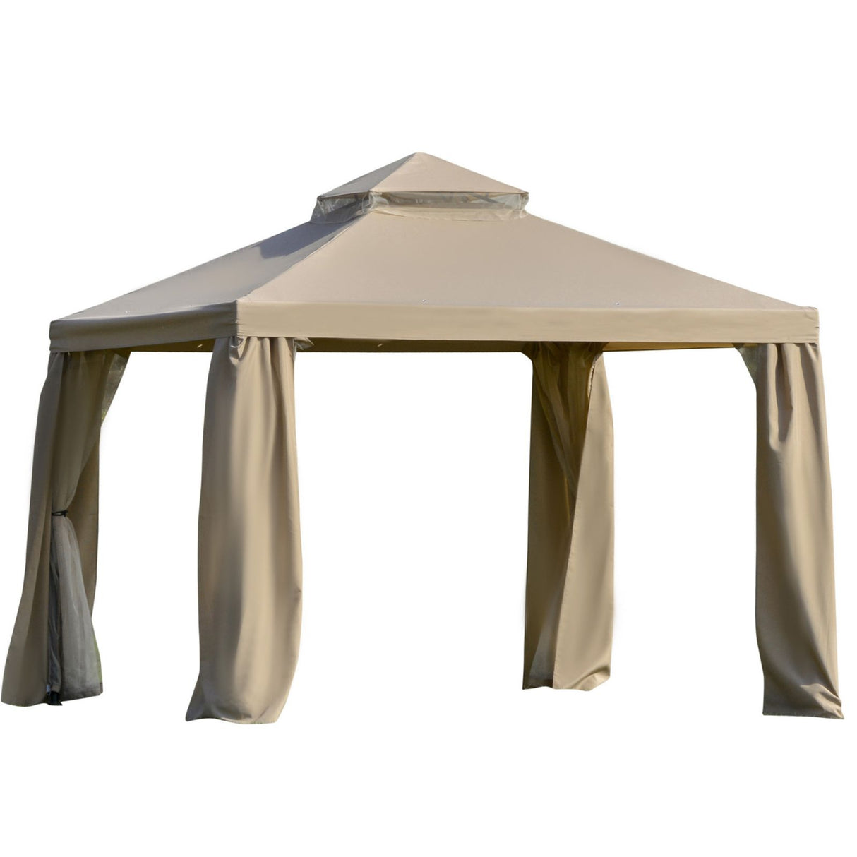 easycomfort easycomfort gazebo da giardino 3x3m in metallo con zanzariera e tetto a 2 livelli in poliestere cachi