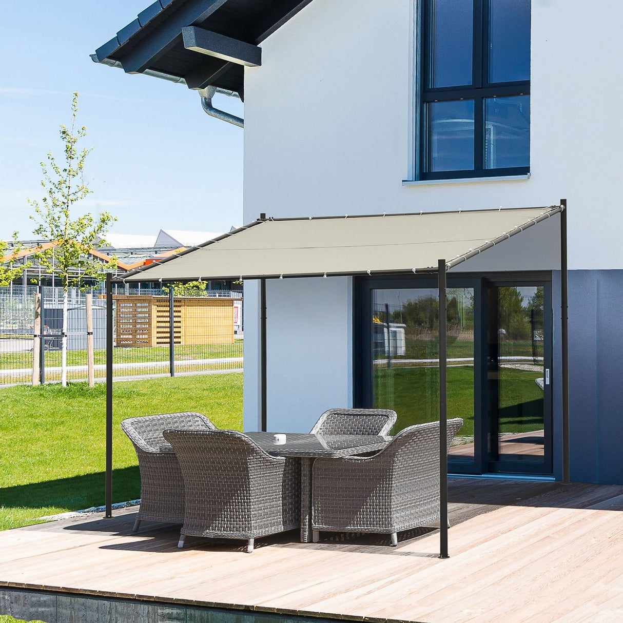 easycomfort easycomfort gazebo pergola da esterno e giardino 3x2.85x2.82m in metallo e poliestere beige pergola addossata