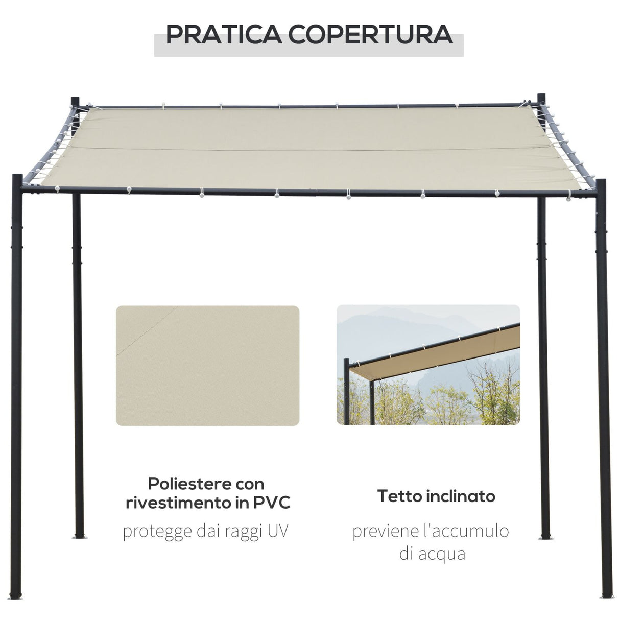 easycomfort easycomfort gazebo pergola da esterno e giardino 3x2.85x2.82m in metallo e poliestere beige pergola addossata