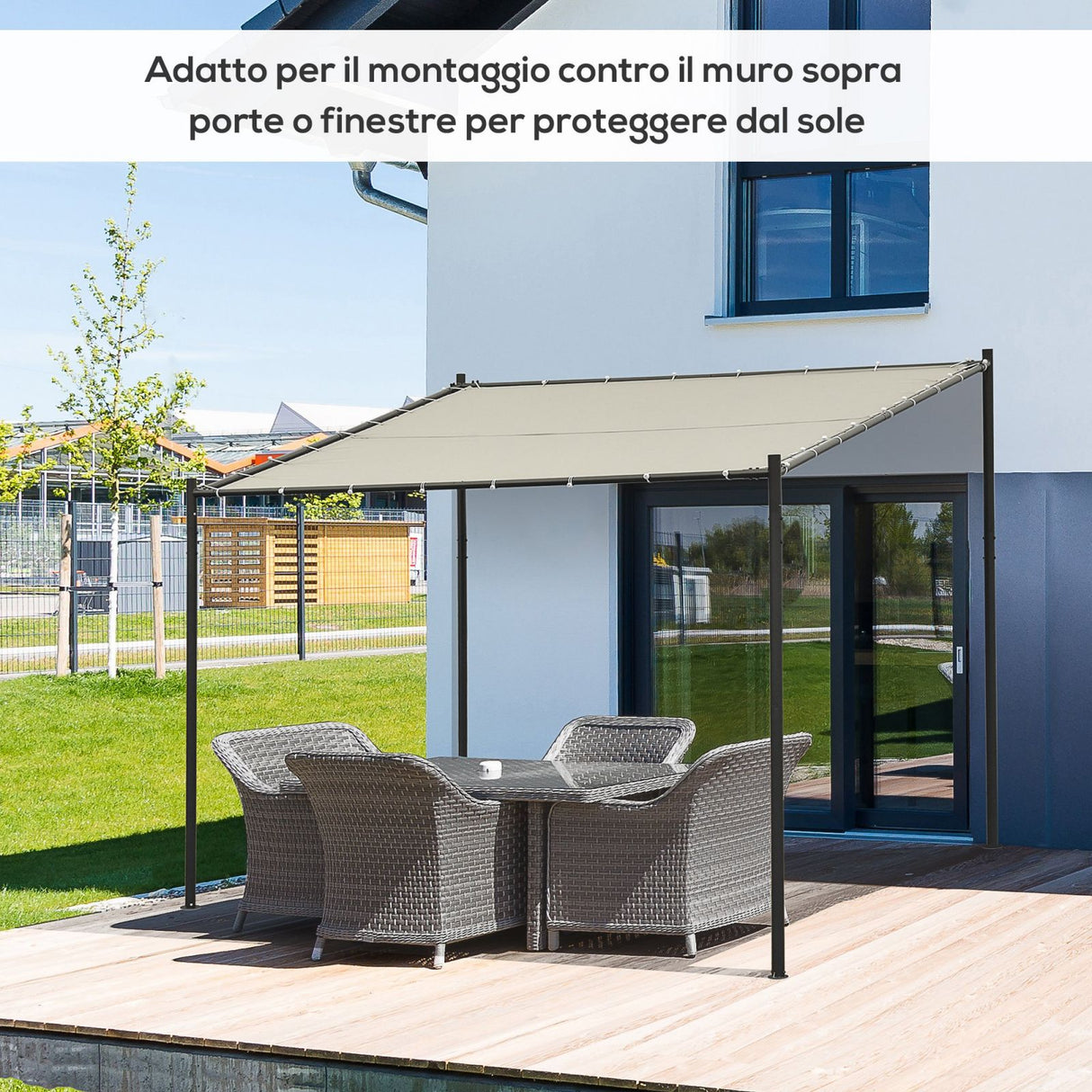 easycomfort easycomfort gazebo pergola da esterno e giardino 3x2.85x2.82m in metallo e poliestere beige pergola addossata