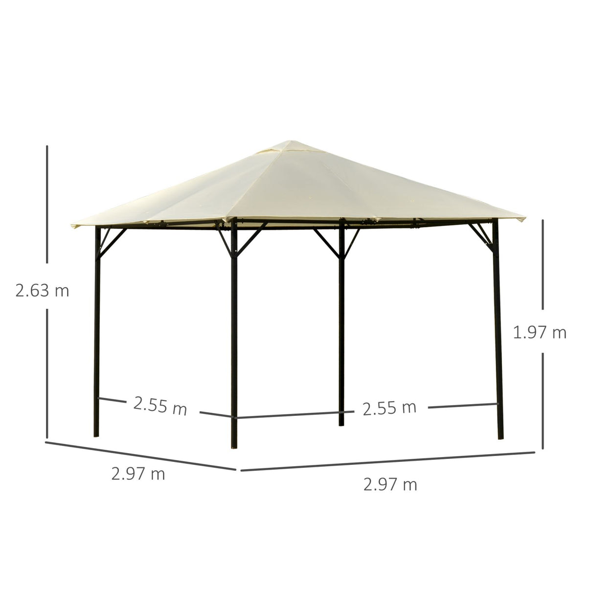 easycomfort easycomfort gazebo da giardino 3x3m in metallo con doppio tettuccio bianco crema