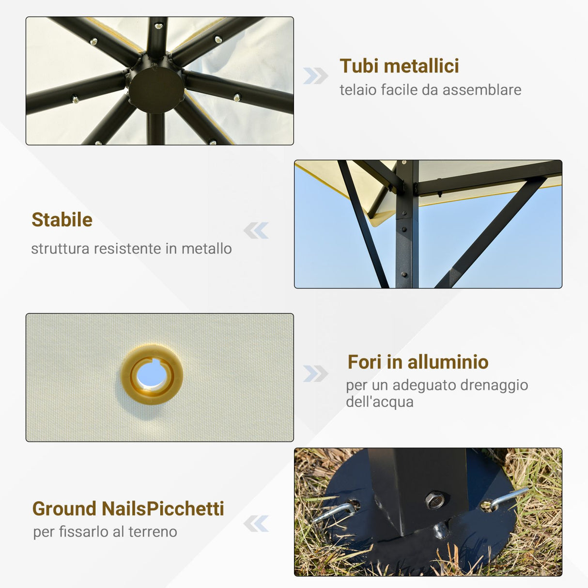 easycomfort easycomfort gazebo da giardino 3x3m in metallo con doppio tettuccio bianco crema