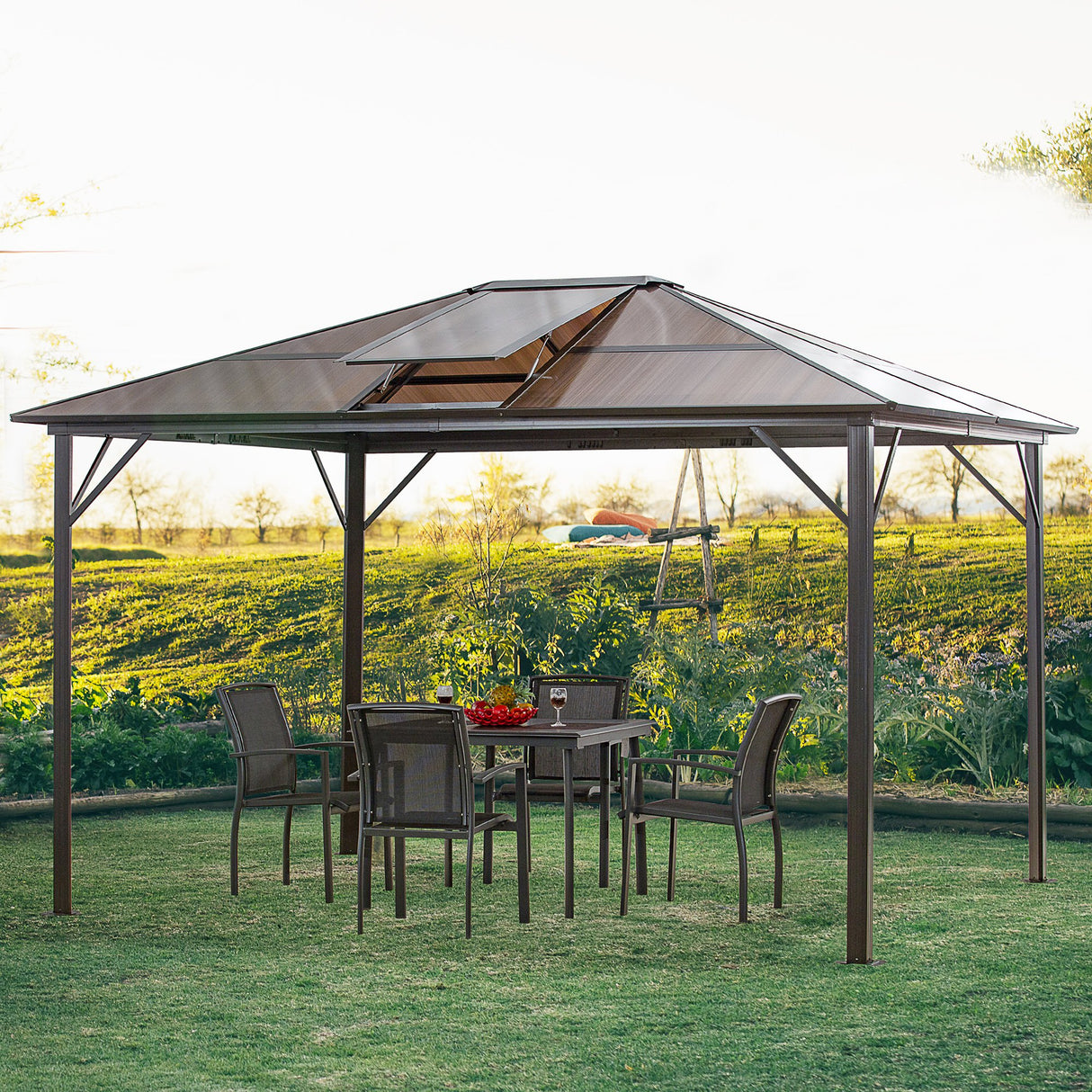 easycomfort easycomfort gazebo da giardino 3 6x3m con tetto apribile in policarbonato e struttura in alluminio