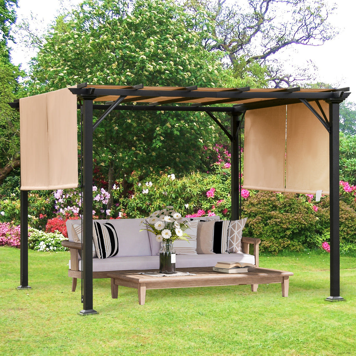 easycomfort pergola gazebo da giardino in acciaio tende regolabili 305x305x220cm