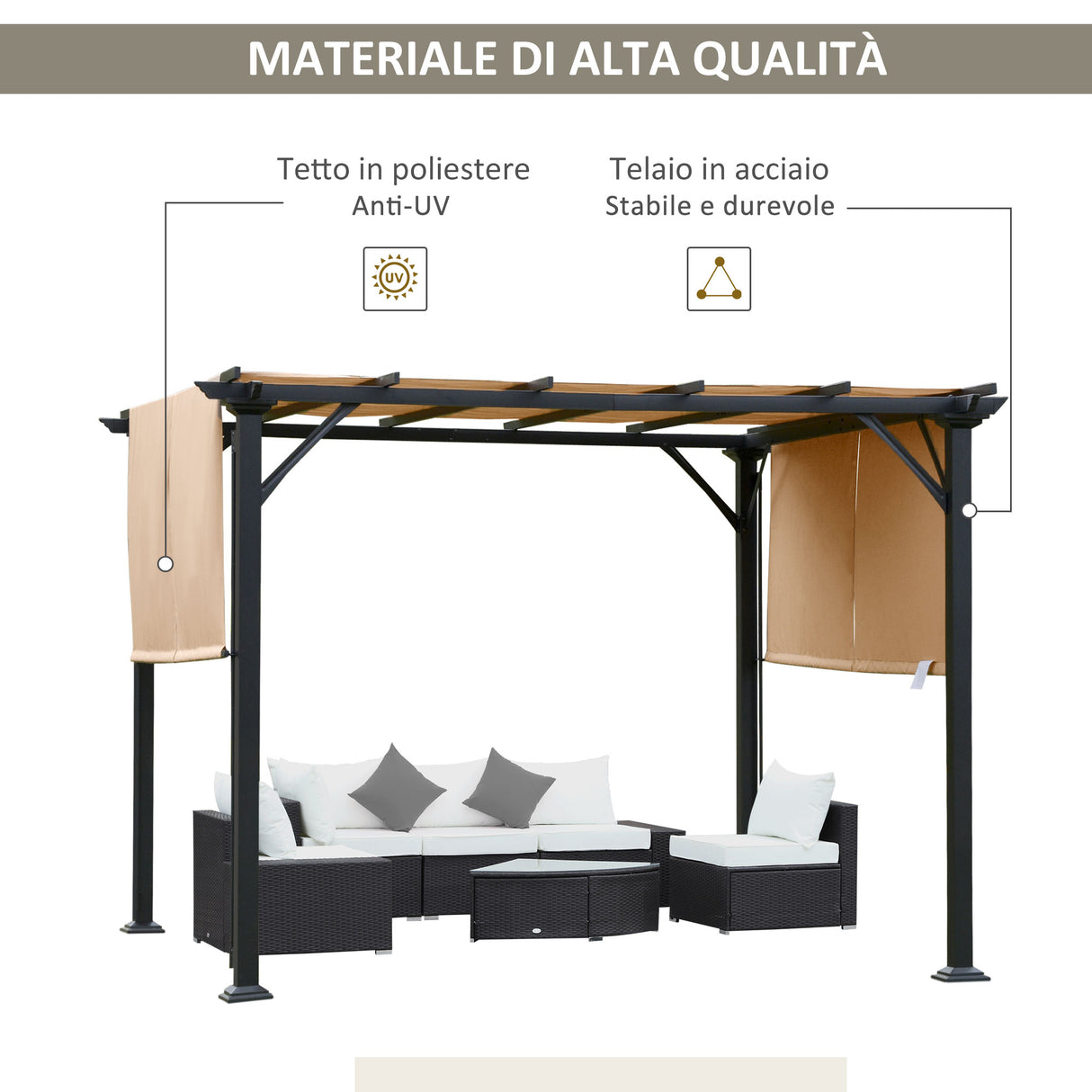 easycomfort pergola gazebo da giardino in acciaio tende regolabili 305x305x220cm