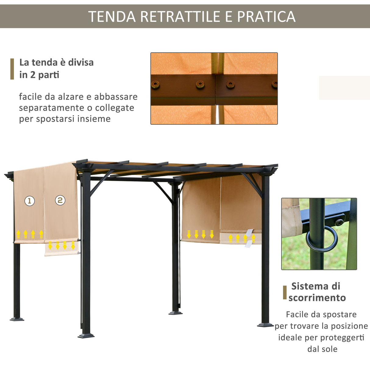 easycomfort pergola gazebo da giardino in acciaio tende regolabili 305x305x220cm