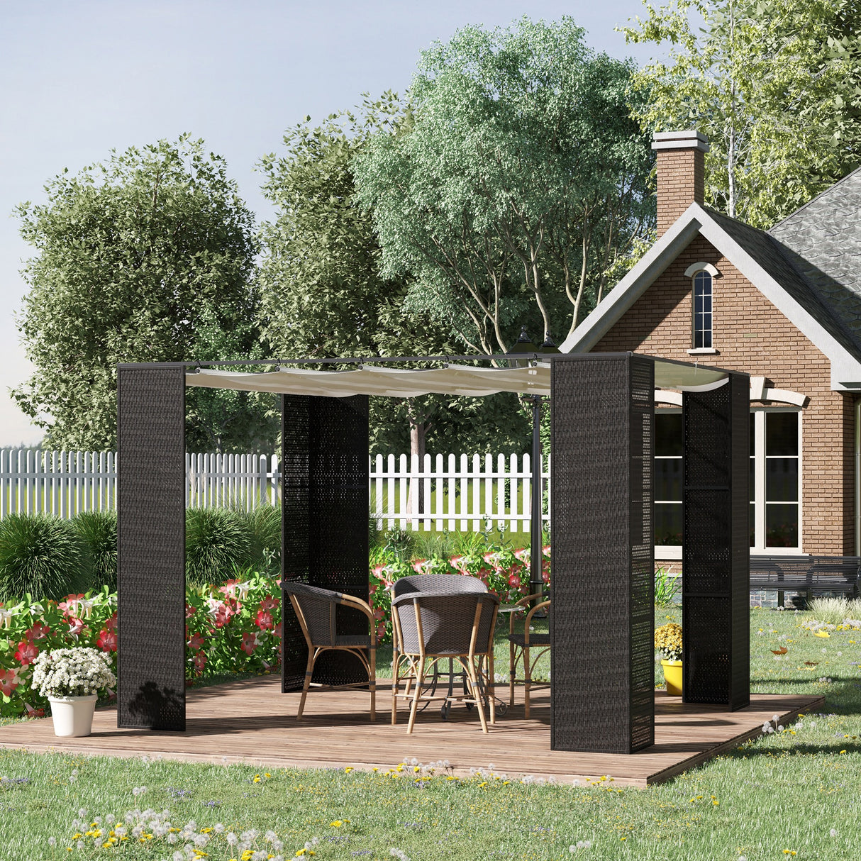 easycomfort easycomfort gazebo pergola da giardino 3x3m con tenda scorrevole struttura in metallo e rattan pe nero