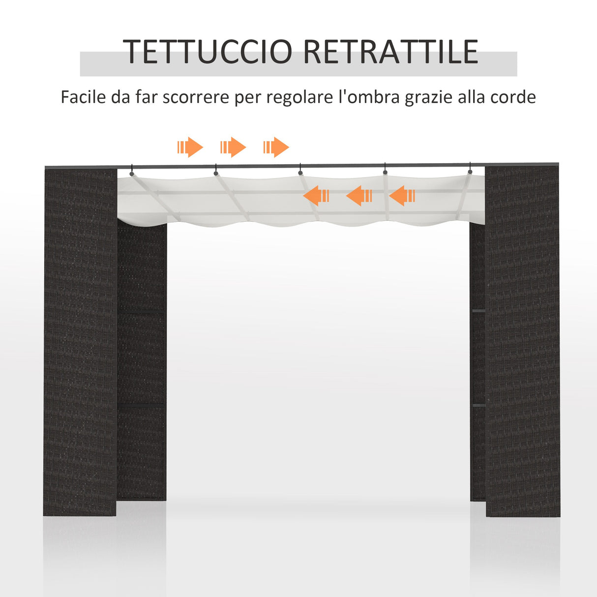 easycomfort easycomfort gazebo pergola da giardino 3x3m con tenda scorrevole struttura in metallo e rattan pe nero