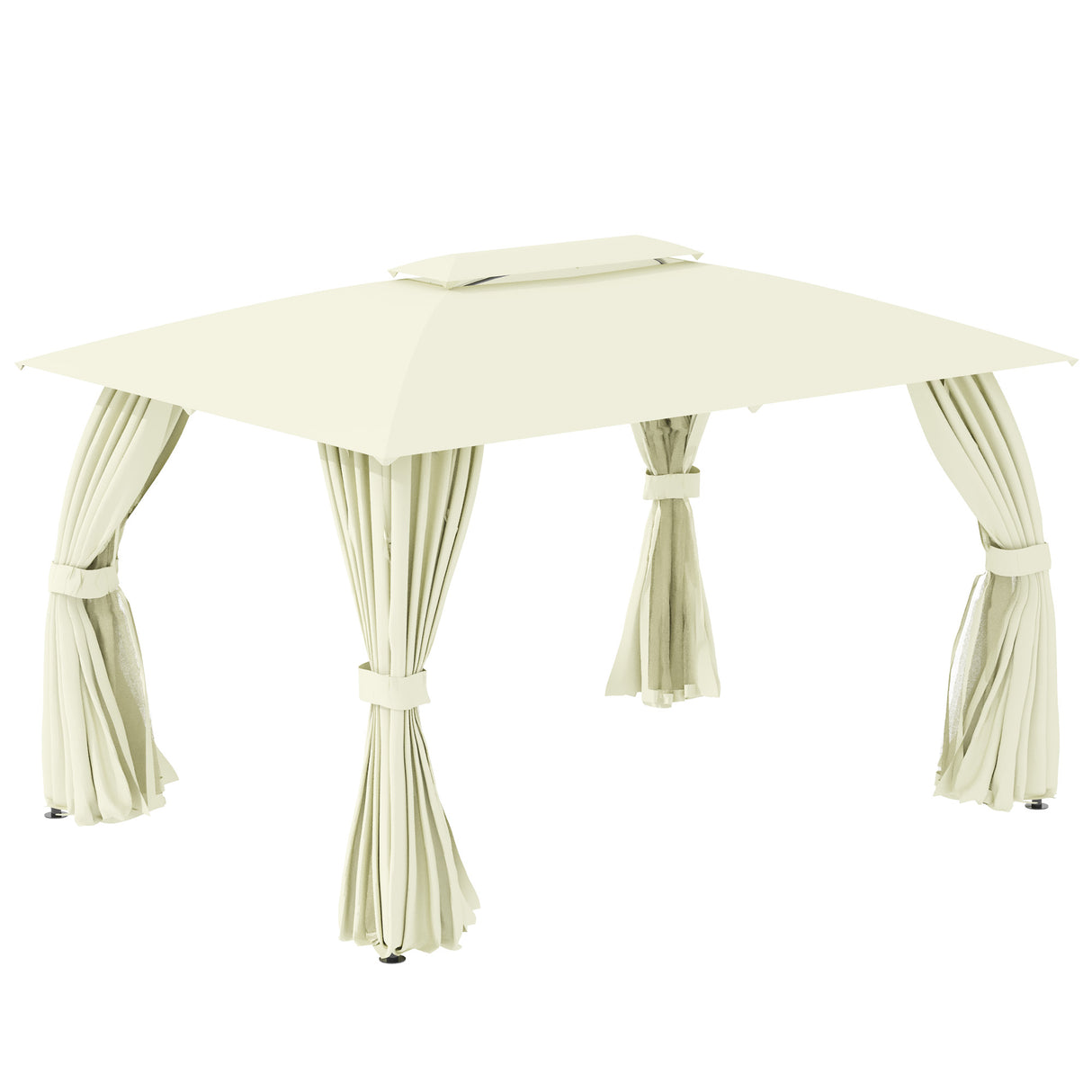 easycomfort gazebo da giardino 4x3m con doppio tettuccio pareti in poliestere e struttura in acciaio beige
