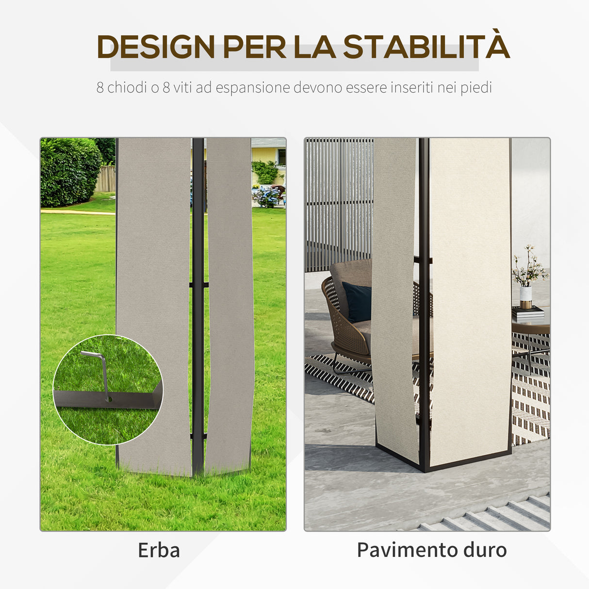 easycomfort gazebo da giardino 3.7x3m con tetto in policarbonato a 2 livelli acciaio e alluminio marrone