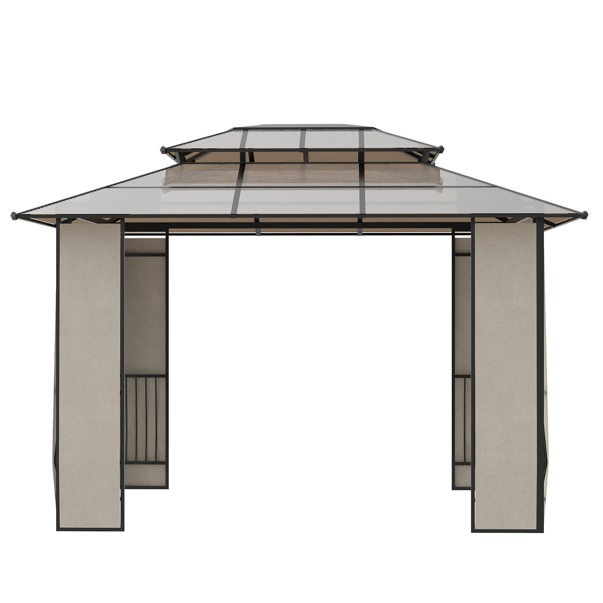 easycomfort gazebo da giardino 3.7x3m con tetto in policarbonato a 2 livelli acciaio e alluminio marrone
