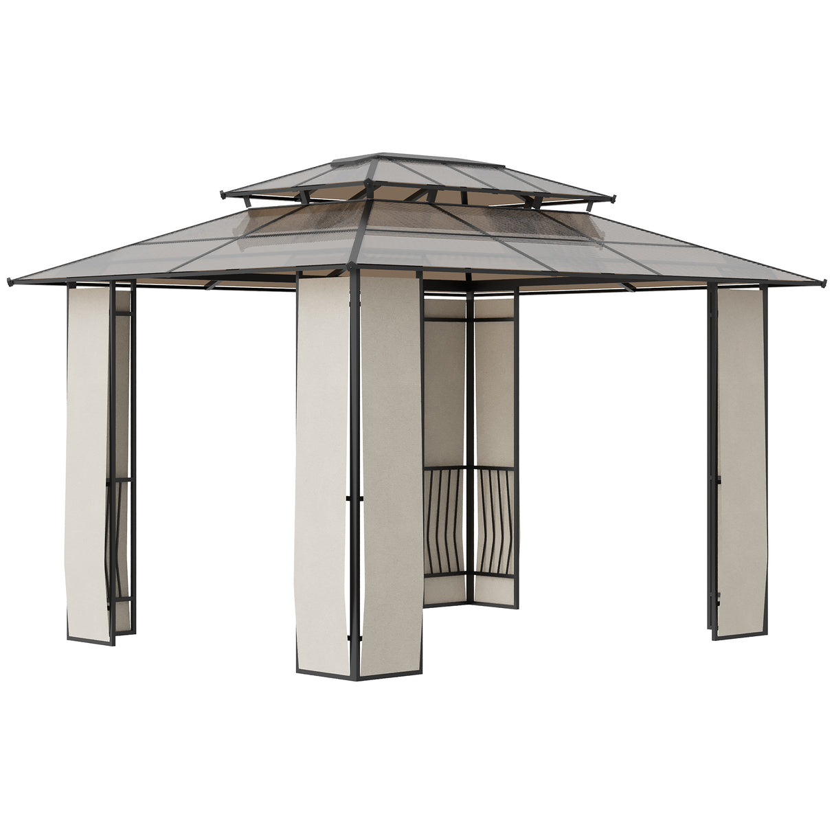 easycomfort gazebo da giardino 3.7x3m con tetto in policarbonato a 2 livelli acciaio e alluminio marrone