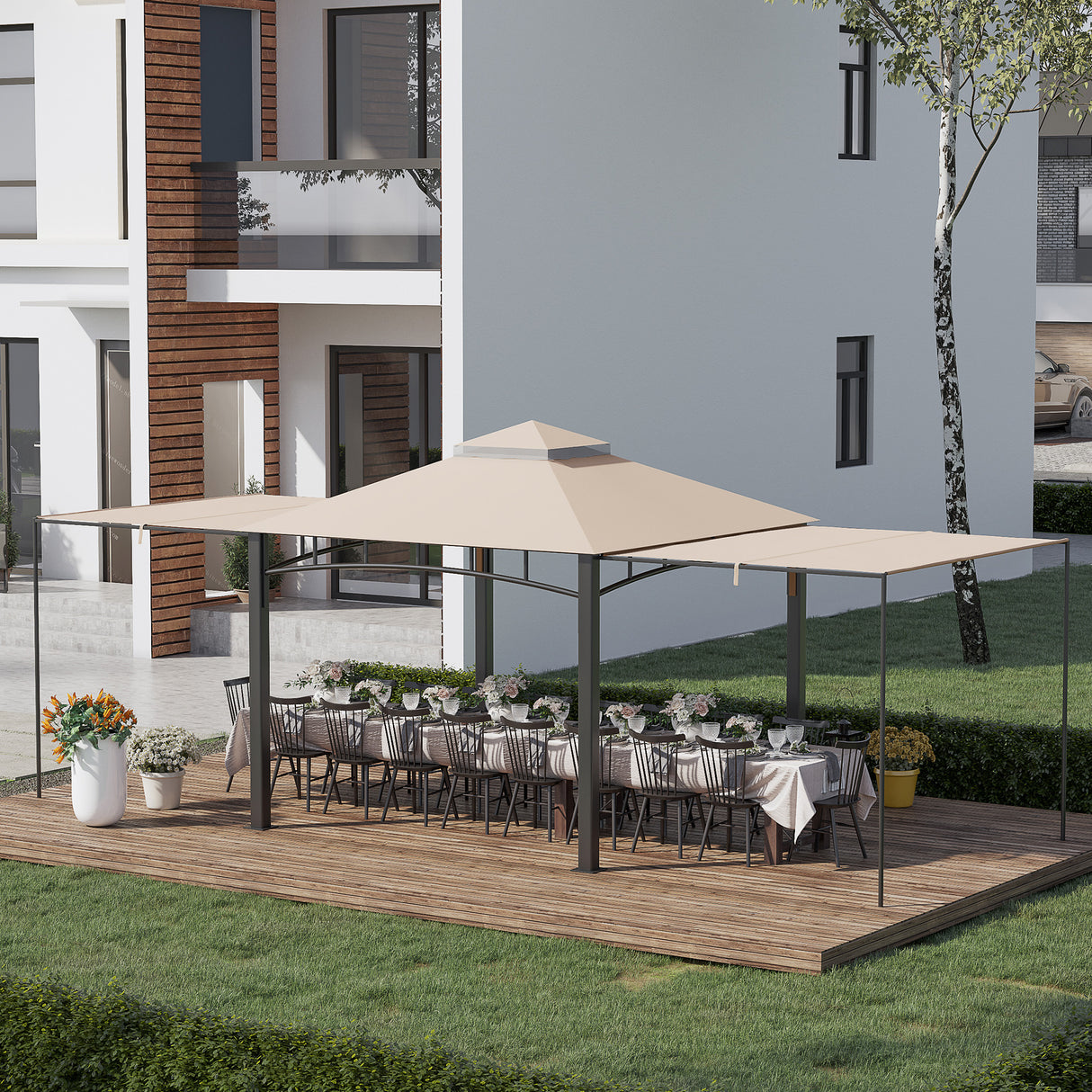 easycomfort gazebo da giardino 3x3 m con tenda parasole laterale altezza 288 cm cachi