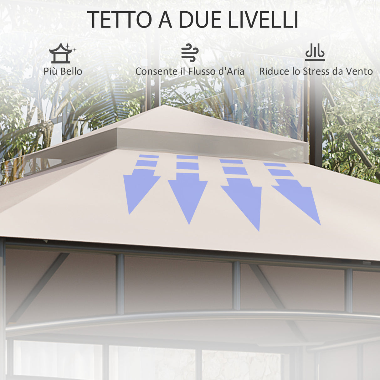 easycomfort gazebo da giardino 3x3 m con tenda parasole laterale altezza 288 cm cachi