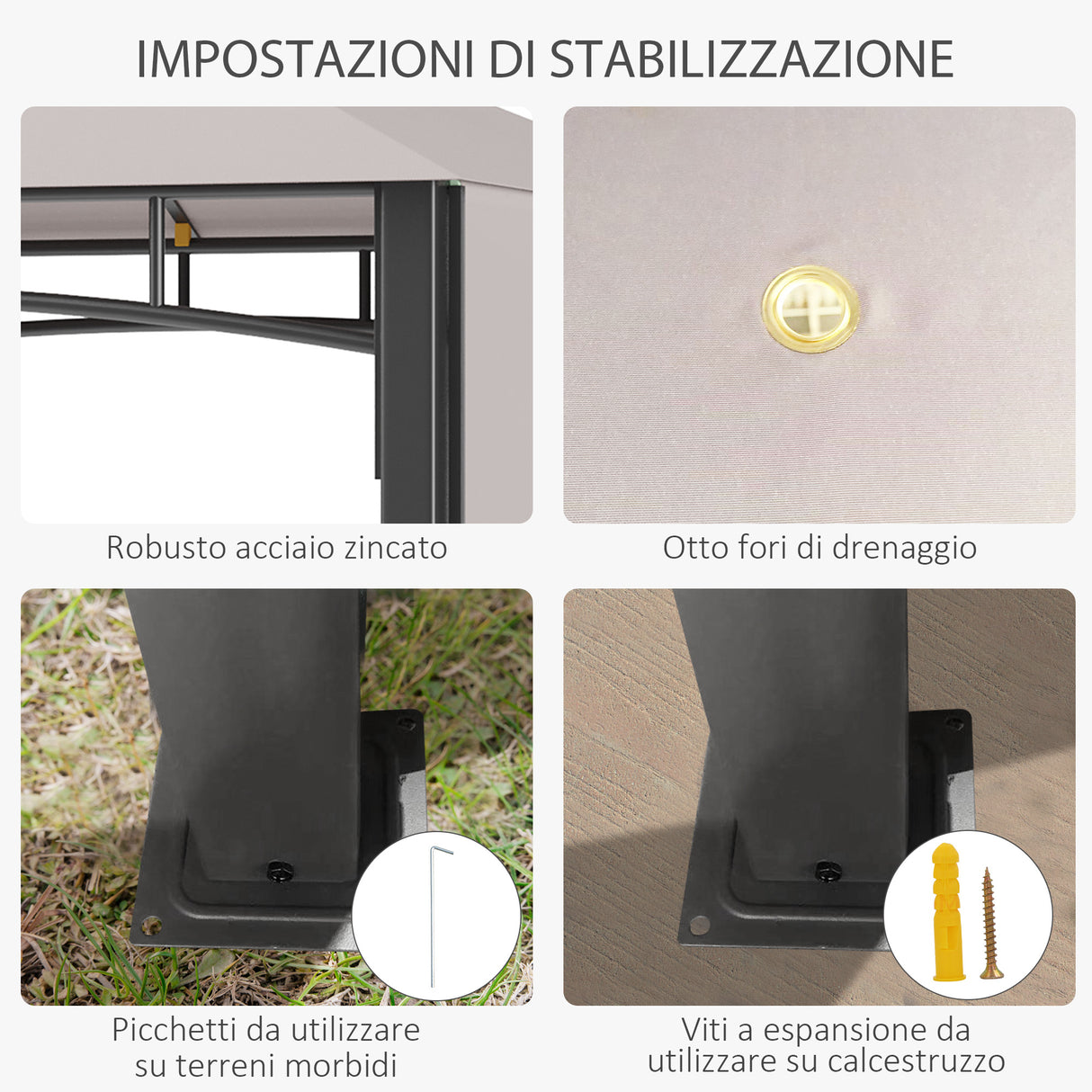 easycomfort gazebo da giardino 3x3 m con tenda parasole laterale altezza 288 cm cachi