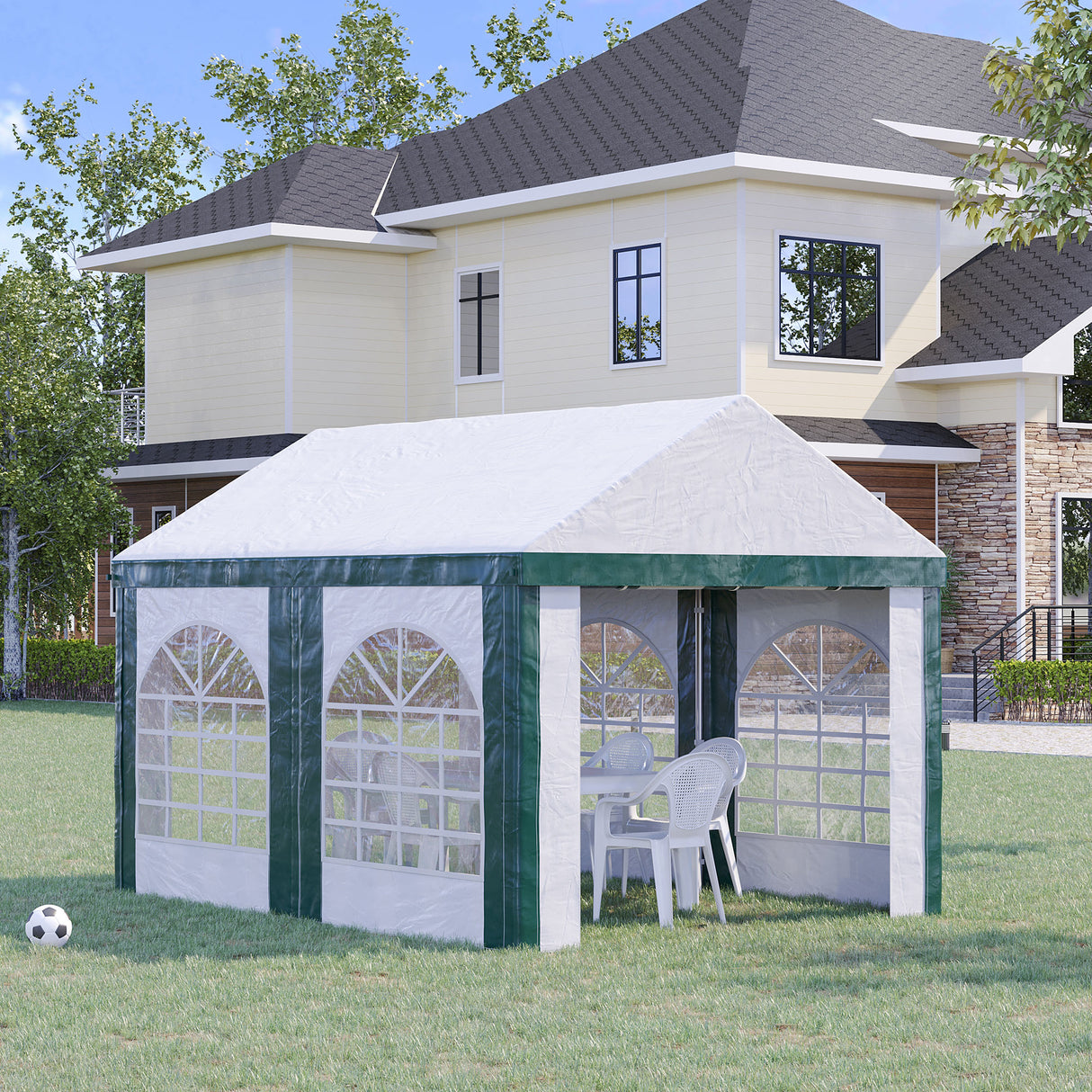 easycomfort tendone da giardino 4x3m per 12 persone con doppio ingresso bianco e verde