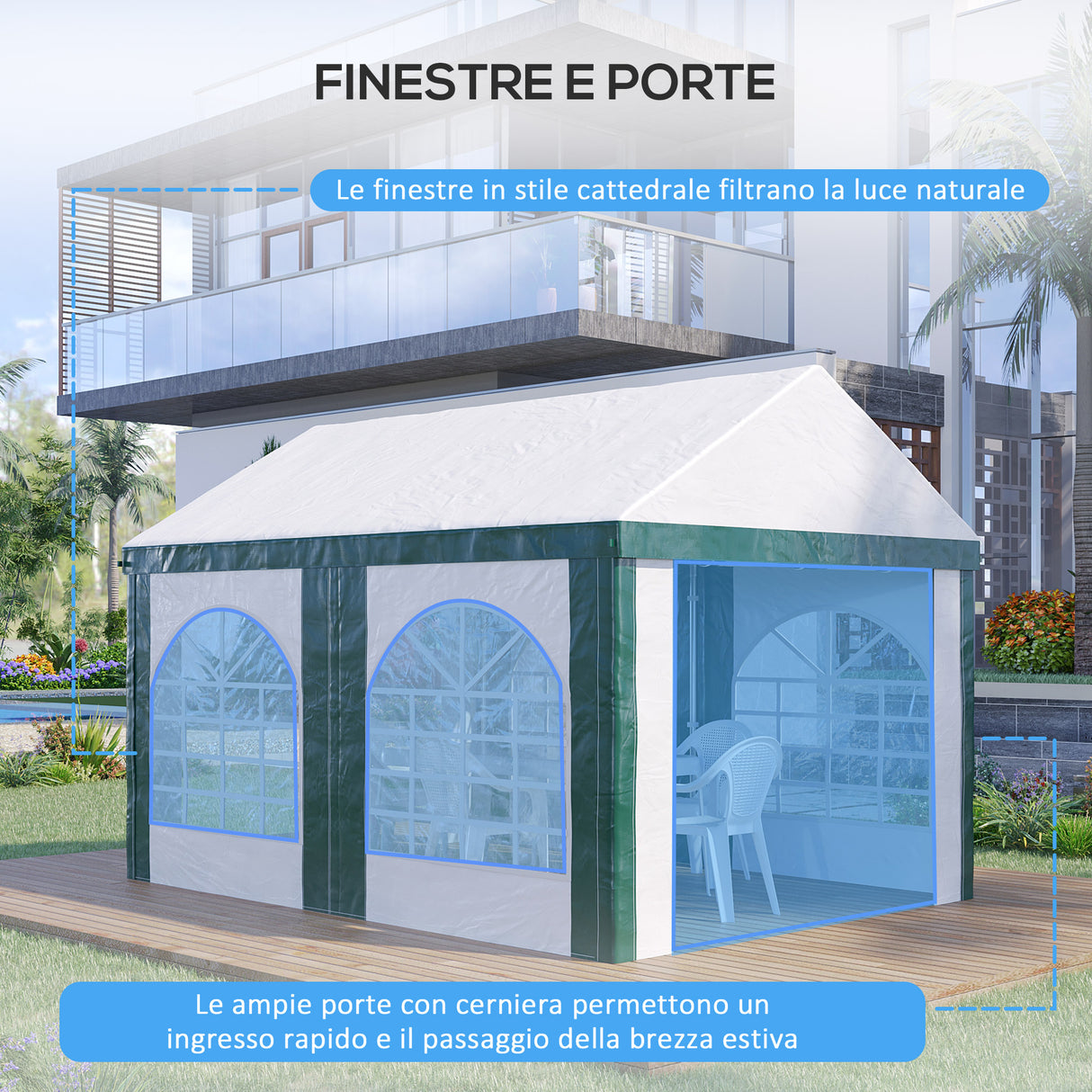 easycomfort tendone da giardino 4x3m per 12 persone con doppio ingresso bianco e verde
