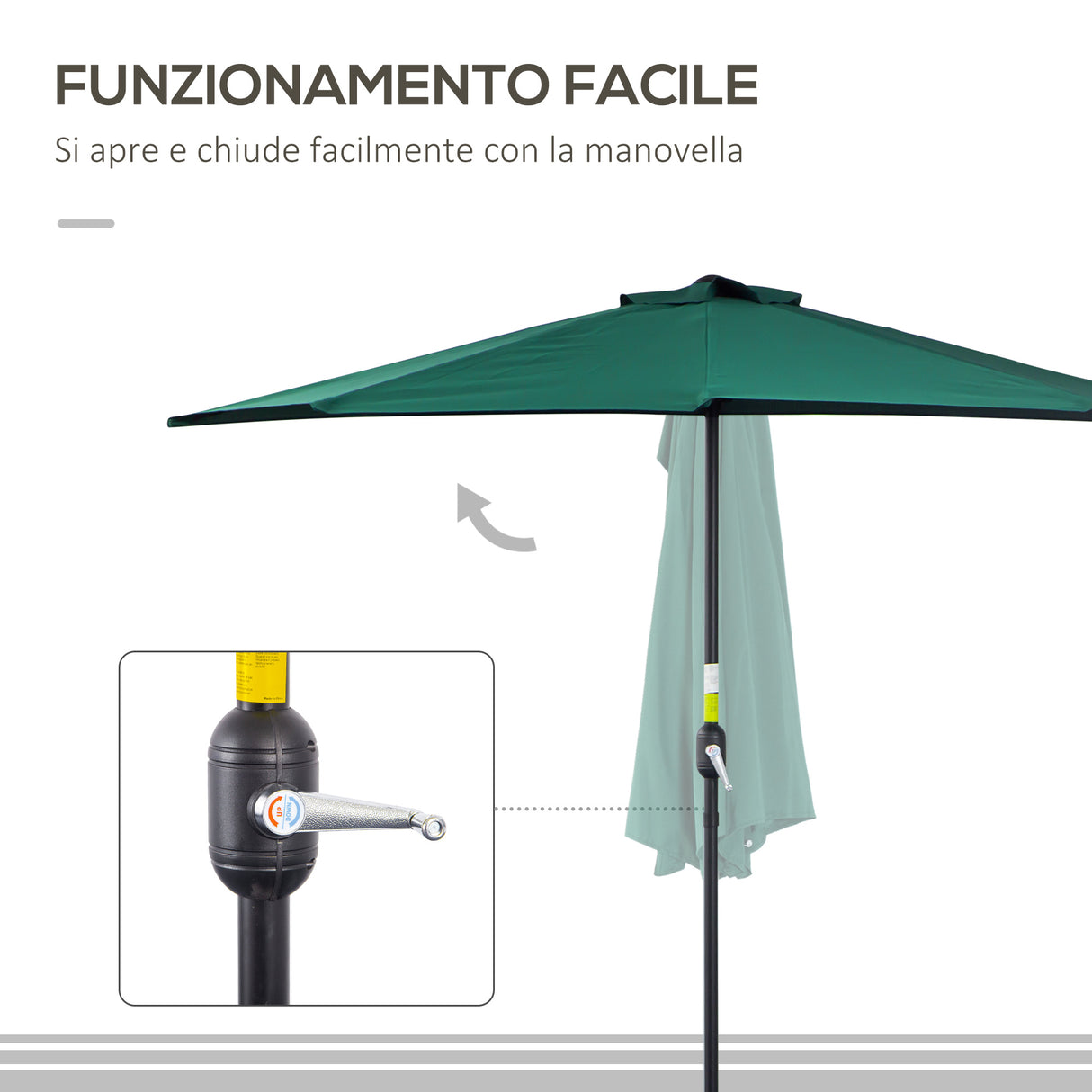 easycomfort easycomfort ombrellone semicircolare impermeabile protezione uv verde 269 x 138 x 236cm