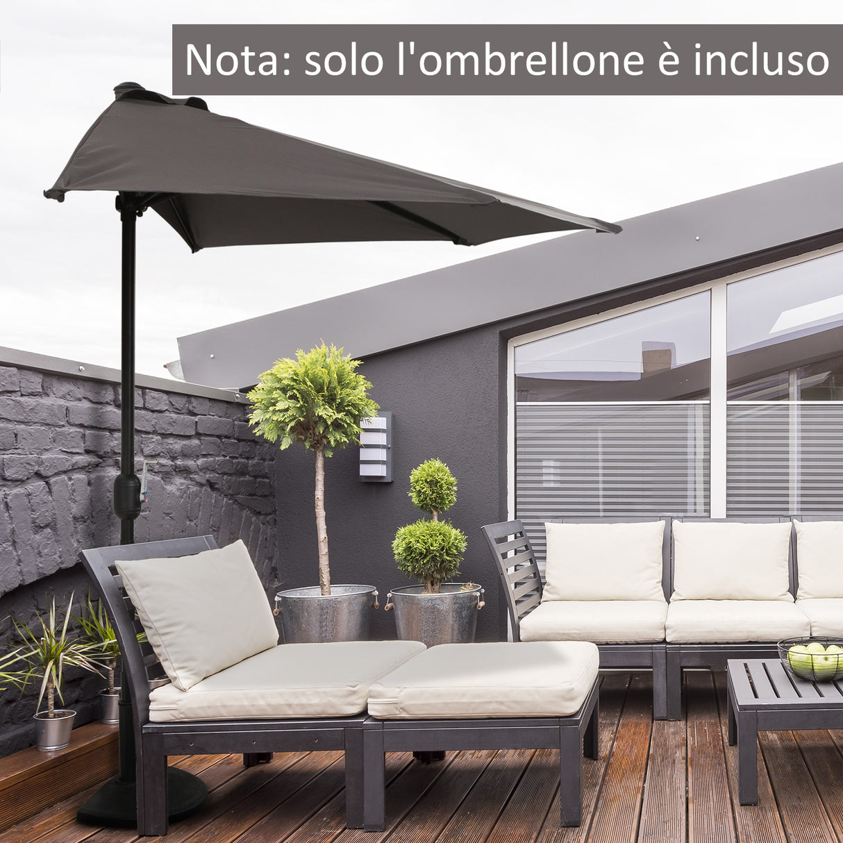 easycomfort easycomfort ombrellone semicircolare da parete con manovella in poliestere e metallo 2 7x2 4 m grigio