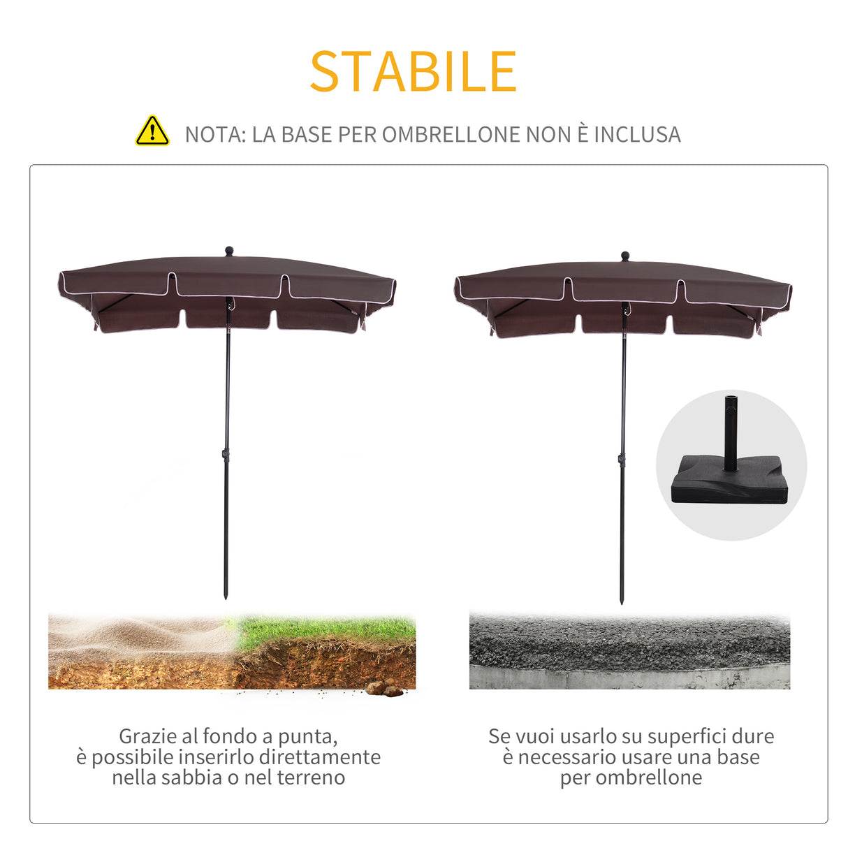 easycomfort easycomfort ombrellone parasole rettangolare con palo inclinabile in poliestere 200 125 235cm marrone