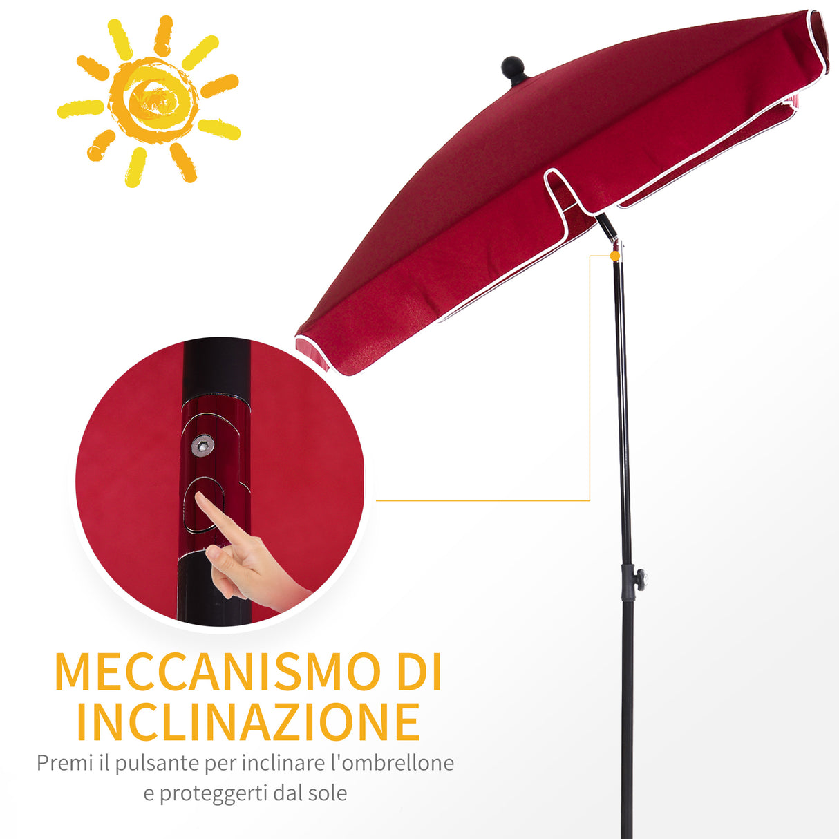 easycomfort easycomfort ombrellone da giardino rettangolare con inclinazione regolabile e palo in alluminio 198x130x240cm rosso e nero