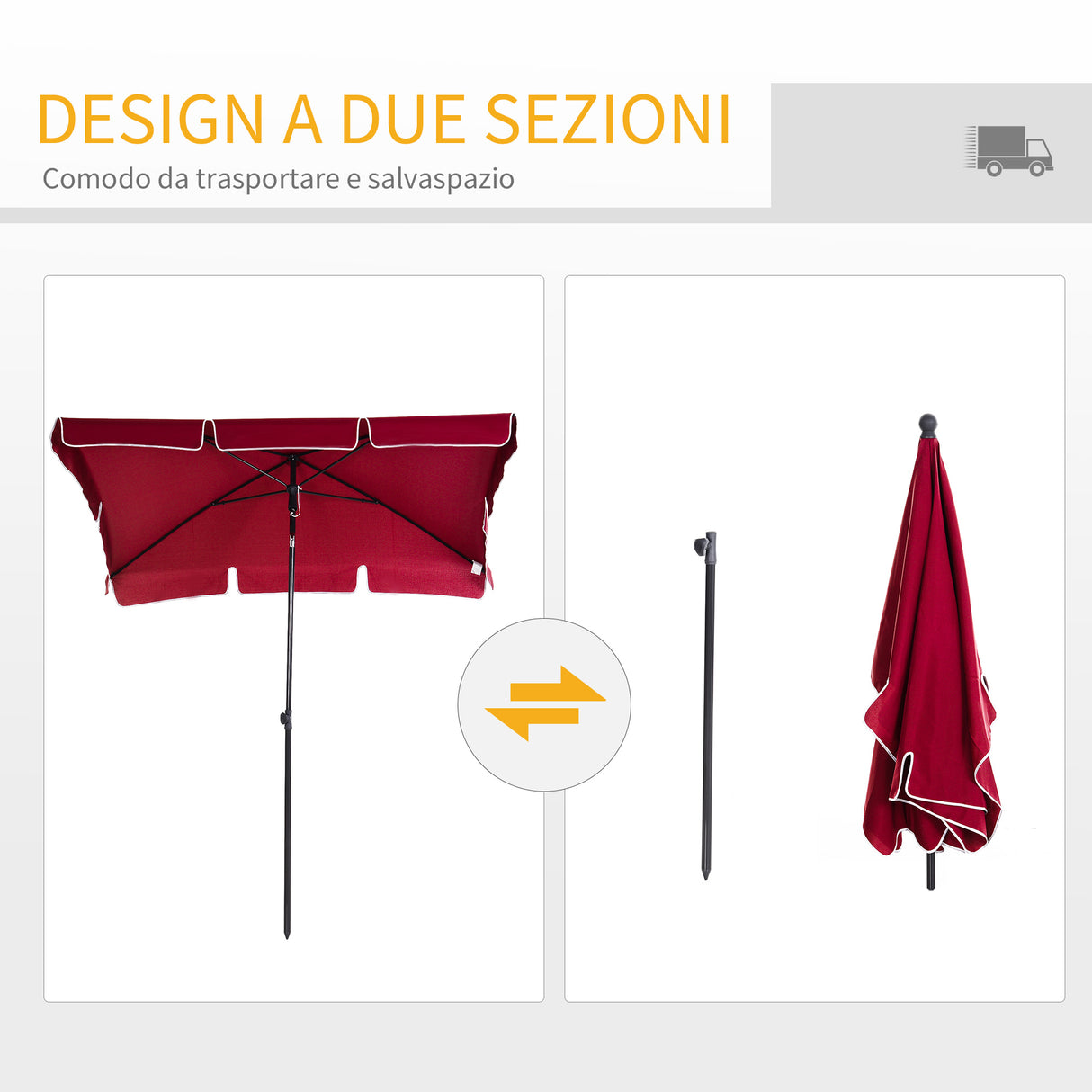 easycomfort easycomfort ombrellone da giardino rettangolare con inclinazione regolabile e palo in alluminio 198x130x240cm rosso e nero