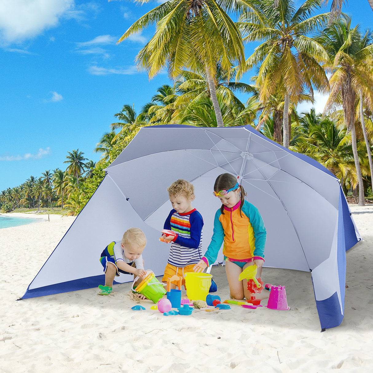 easycomfort easycomfort ombrellone da spiaggia tenda parasole 2 in 1 protezione uv 50 in poliestere ferro con borsa di trasporto