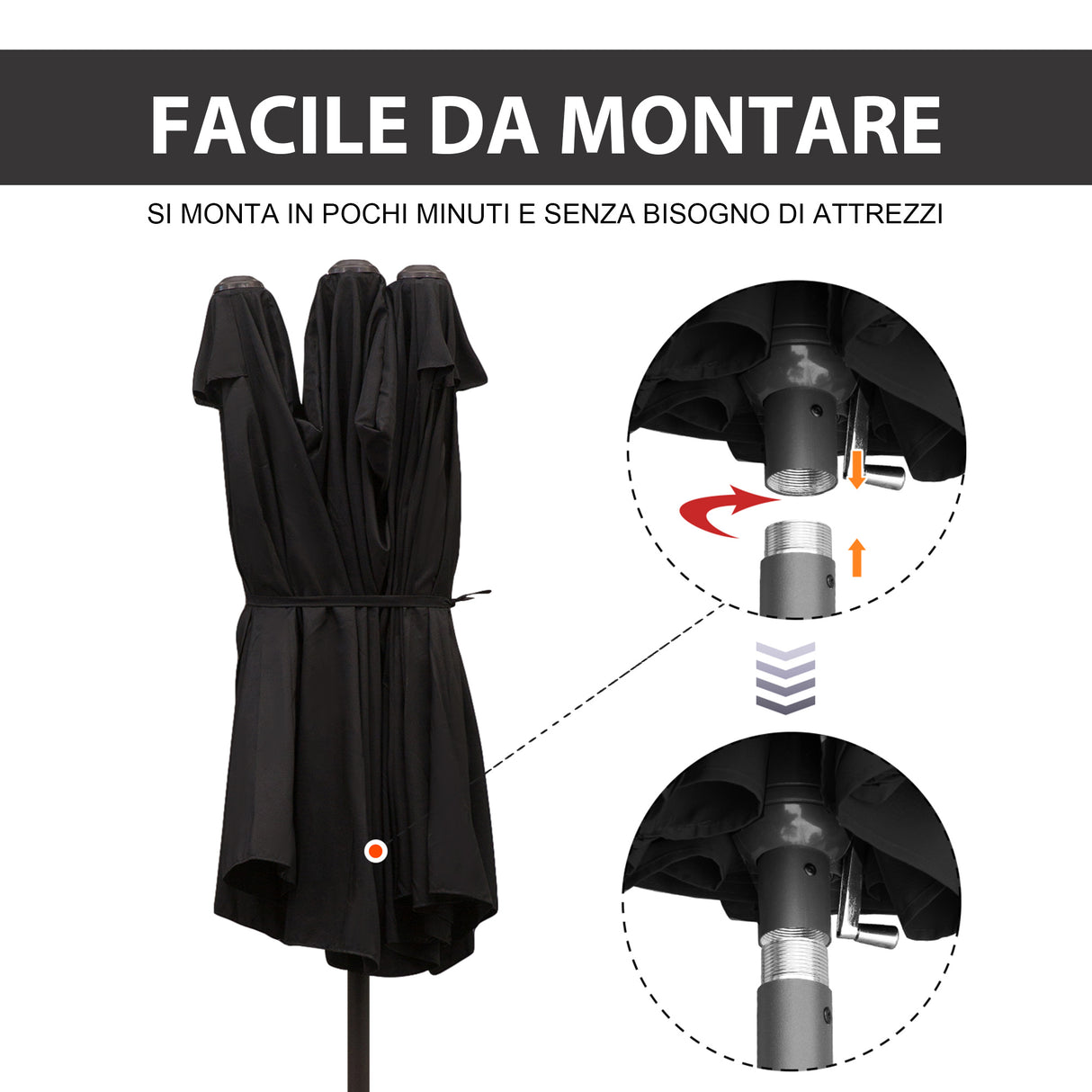 easycomfort easycomfort ombrellone da giardino doppio con apertura a manovella in acciaio e poliestere 460x270x240 cm nero