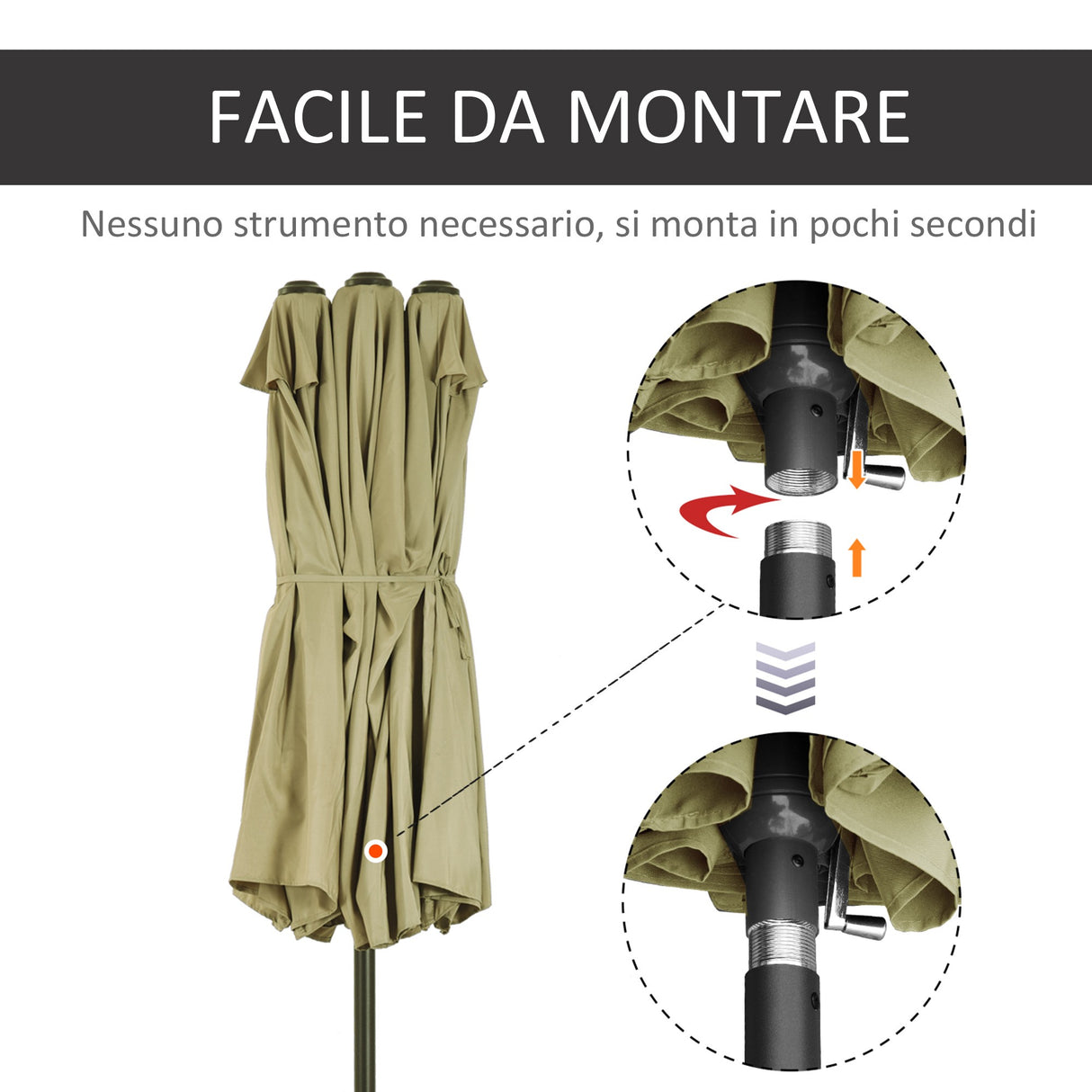 easycomfort easycomfort ombrellone doppio tettuccio da esterni ecru area coperta 4.6m