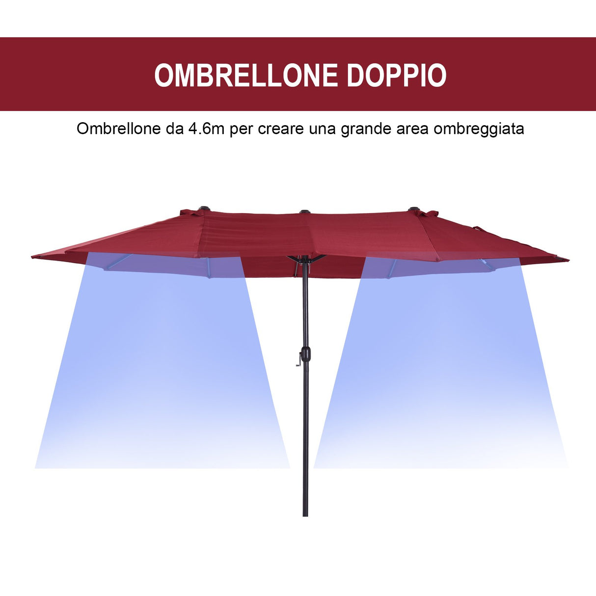 easycomfort easycomfort ombrellone da giardino 460x270x240cm doppio con apertura a manovella acciaio e poliestere rosso vino
