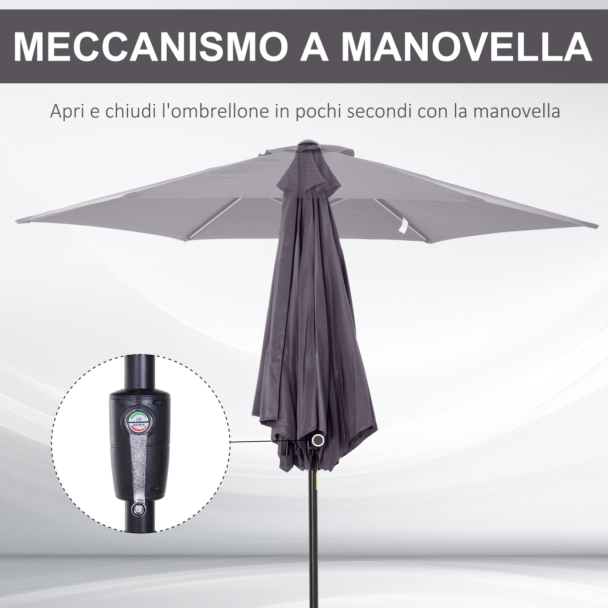easycomfort ombrellone da giardino 2.7x2.4 m inclinabile con manovella in alluminio e poliestere grigio e nero