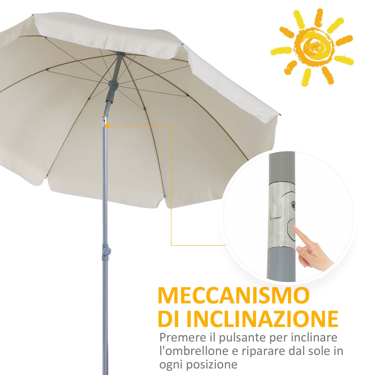 easycomfort easycomfort ombrellone da esterno giardino terrazza portatile 220cm con tettuccio inclinabile in poliestere bianco crema