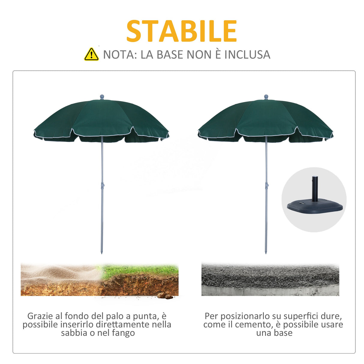 easycomfort easycomfort ombrellone da esterno giardino terrazza portatile 220cm con tettuccio inclinabile in poliestere verde scuro
